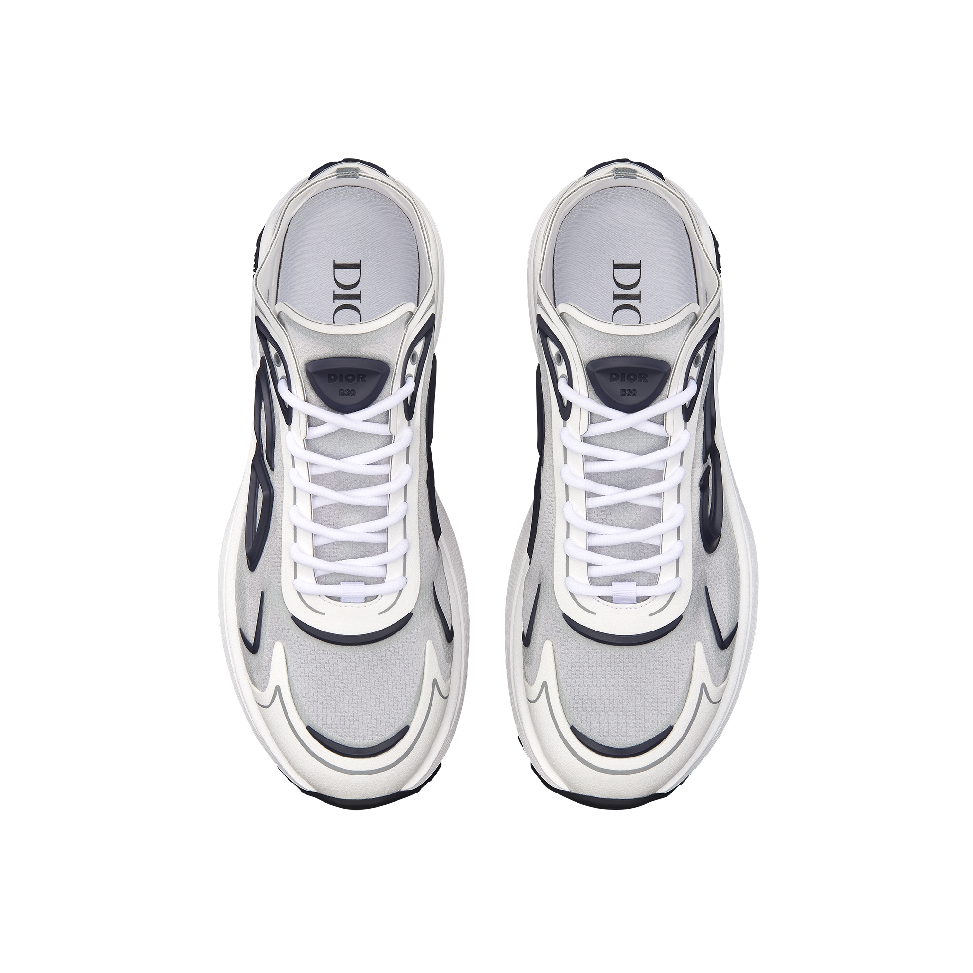B30 Countdown Tech Sneaker White Semi-Transparent N3O Nylon, White and Gray Technical Fabric and Navy Blue Rubber E06