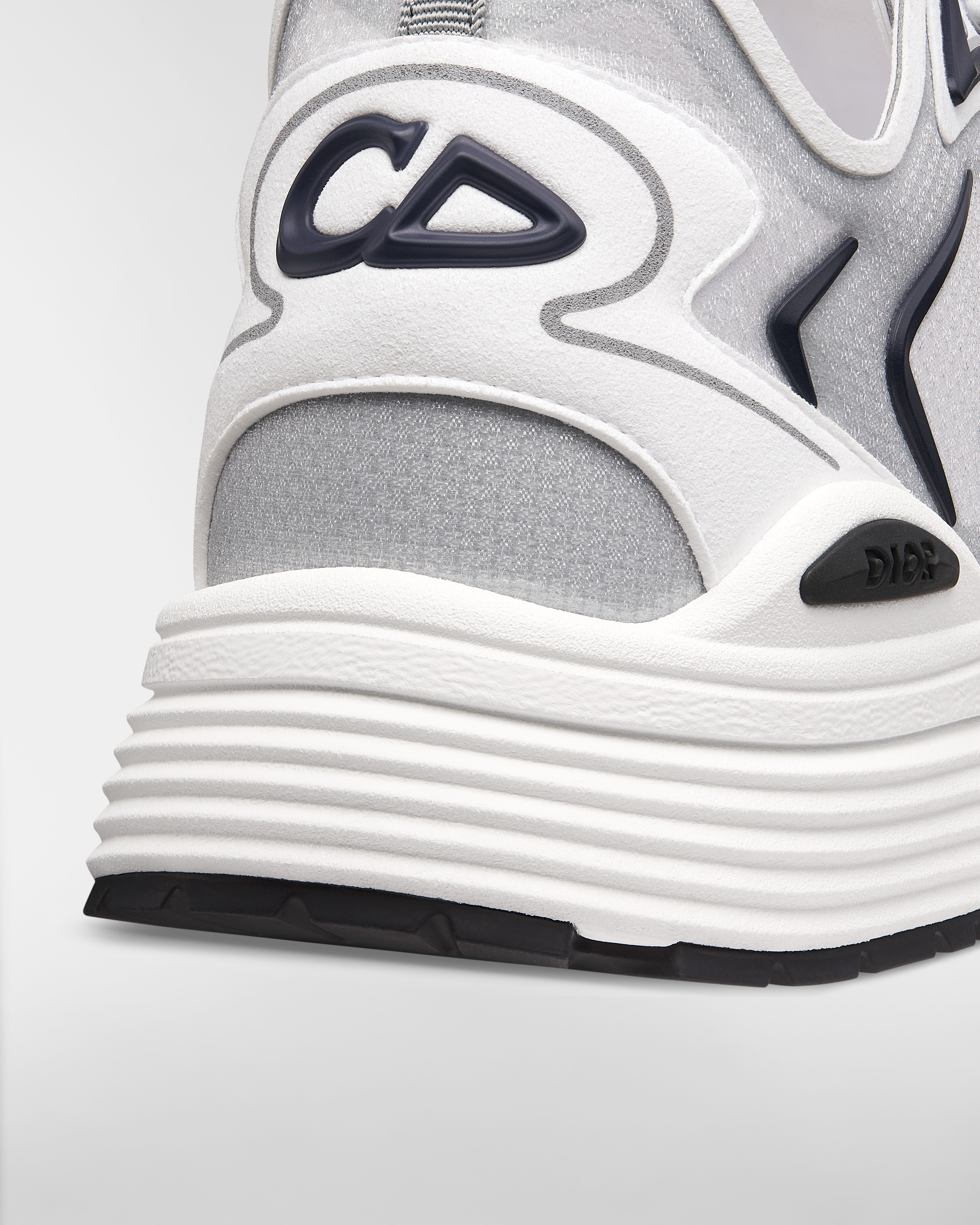 B30 Countdown Tech Sneaker White Semi-Transparent N3O Nylon, White and Gray Technical Fabric and Navy Blue Rubber E09