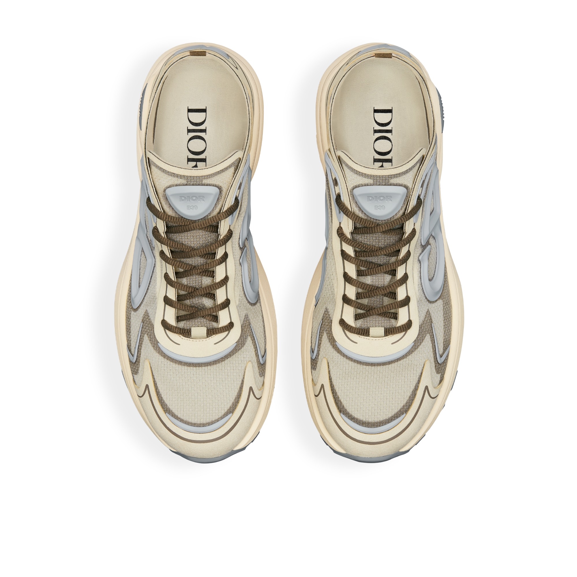 B30 Countdown Tech Sneaker Beige Semi-Transparent N3O Nylon, Beige and Brown Technical Fabric and Gray Rubber E06