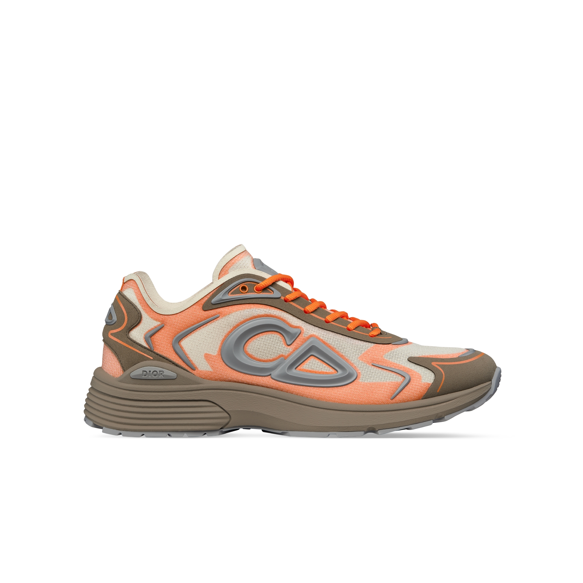 Sneaker B30 Countdown Tech Nylon N3O semitransparente bege, tecido técnico marrom e laranja e borracha cinza E02