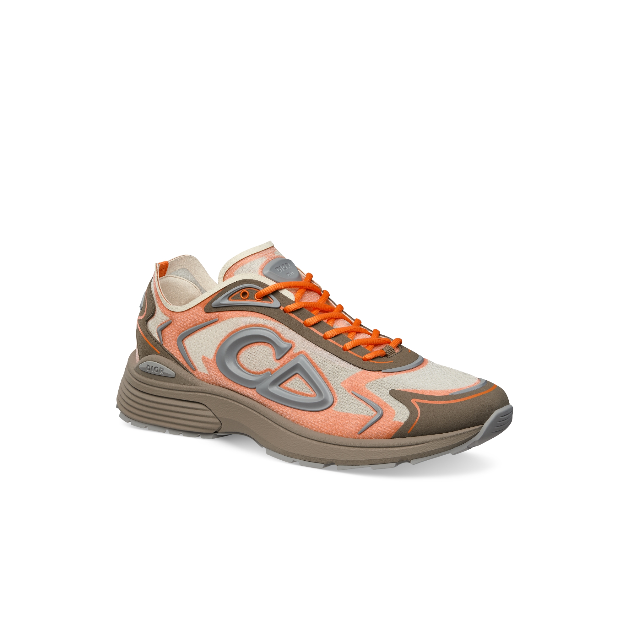 Sneaker B30 Countdown Tech Nylon N3O semitransparente bege, tecido técnico marrom e laranja e borracha cinza E03