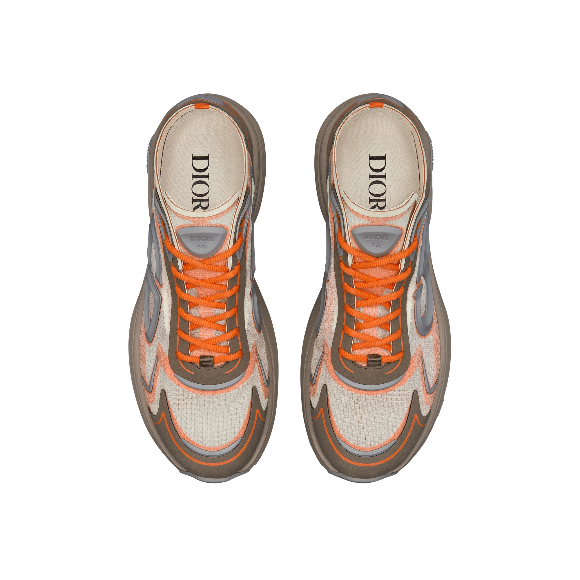 B30 Countdown Tech Sneaker Beige Semi-Transparent N3O Nylon, Brown and Orange Technical Fabric and Gray Rubber E06