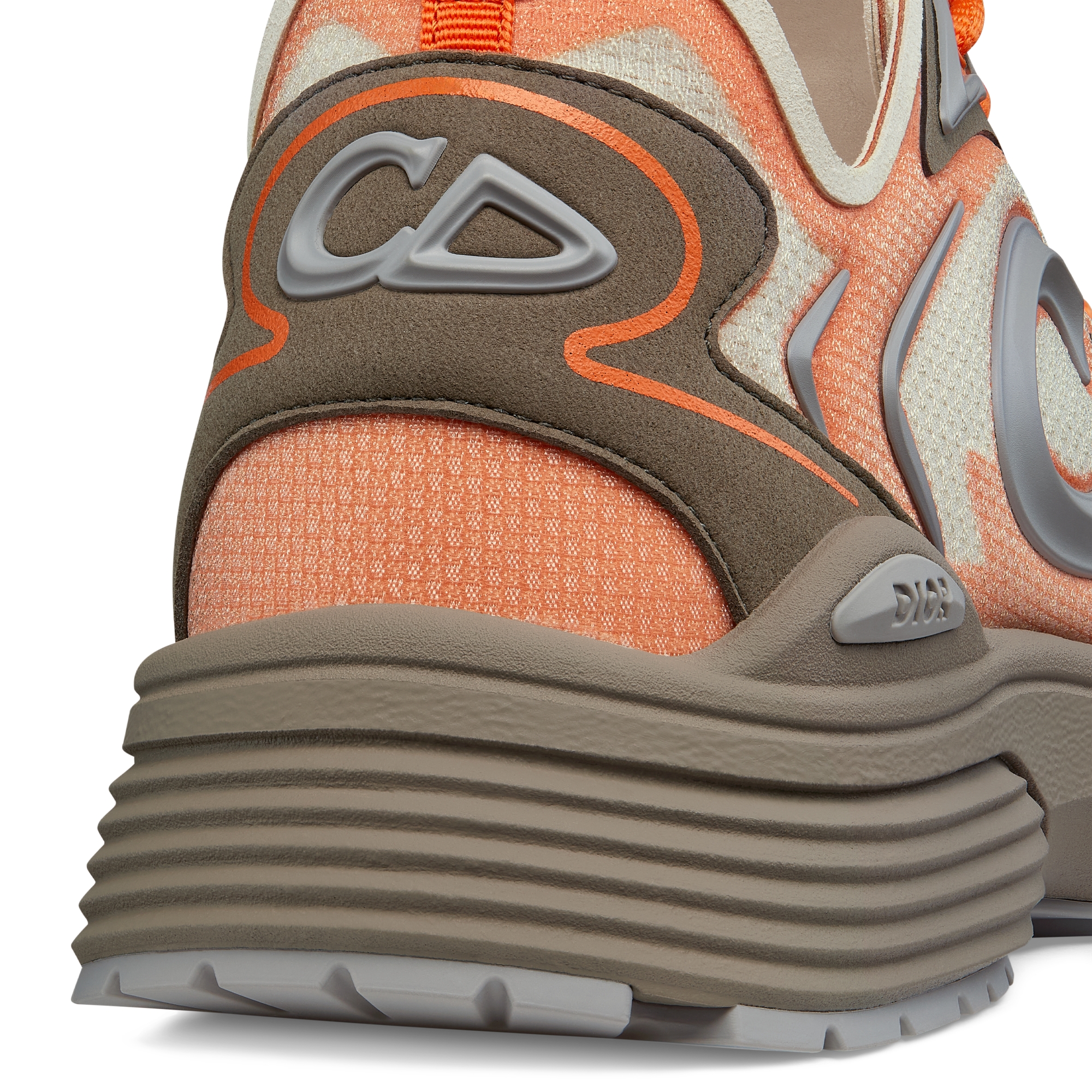 Sneaker B30 Countdown Tech Nylon N3O semitransparente bege, tecido técnico marrom e laranja e borracha cinza E09