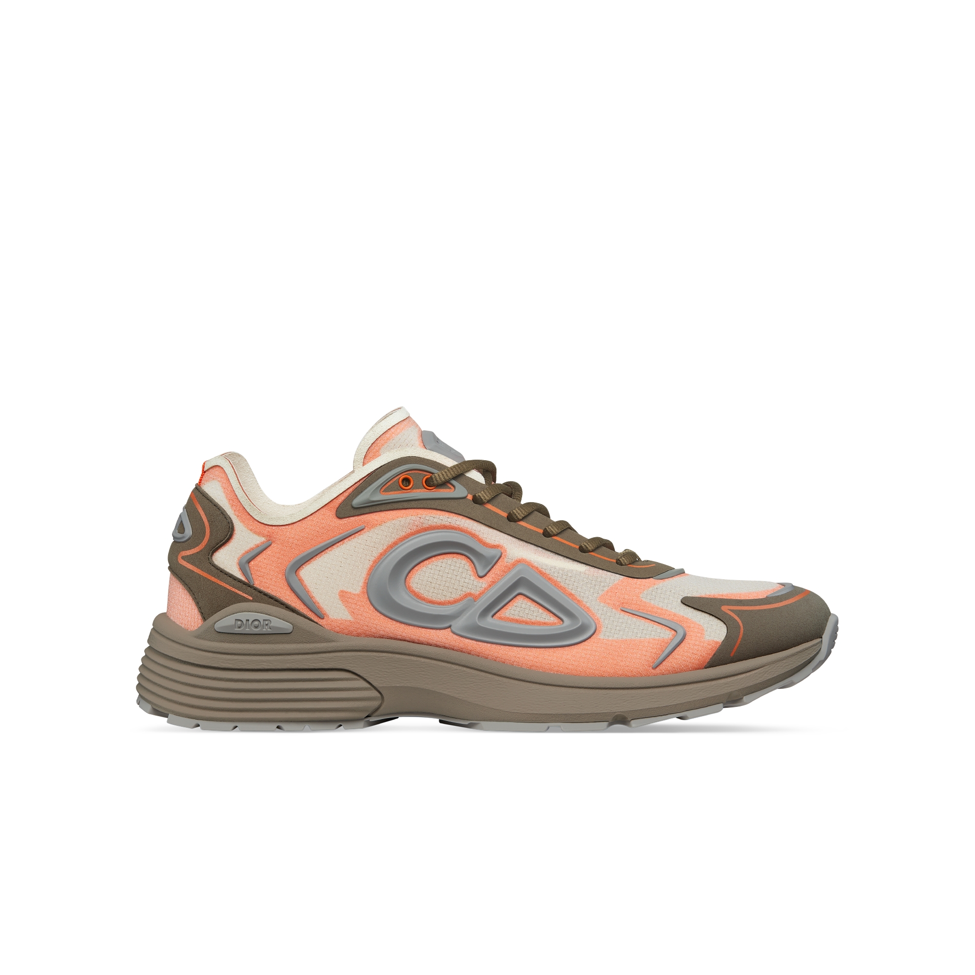 Sneaker B30 Countdown Tech Nylon N3O semitransparente bege, tecido técnico marrom e laranja e borracha cinza E10