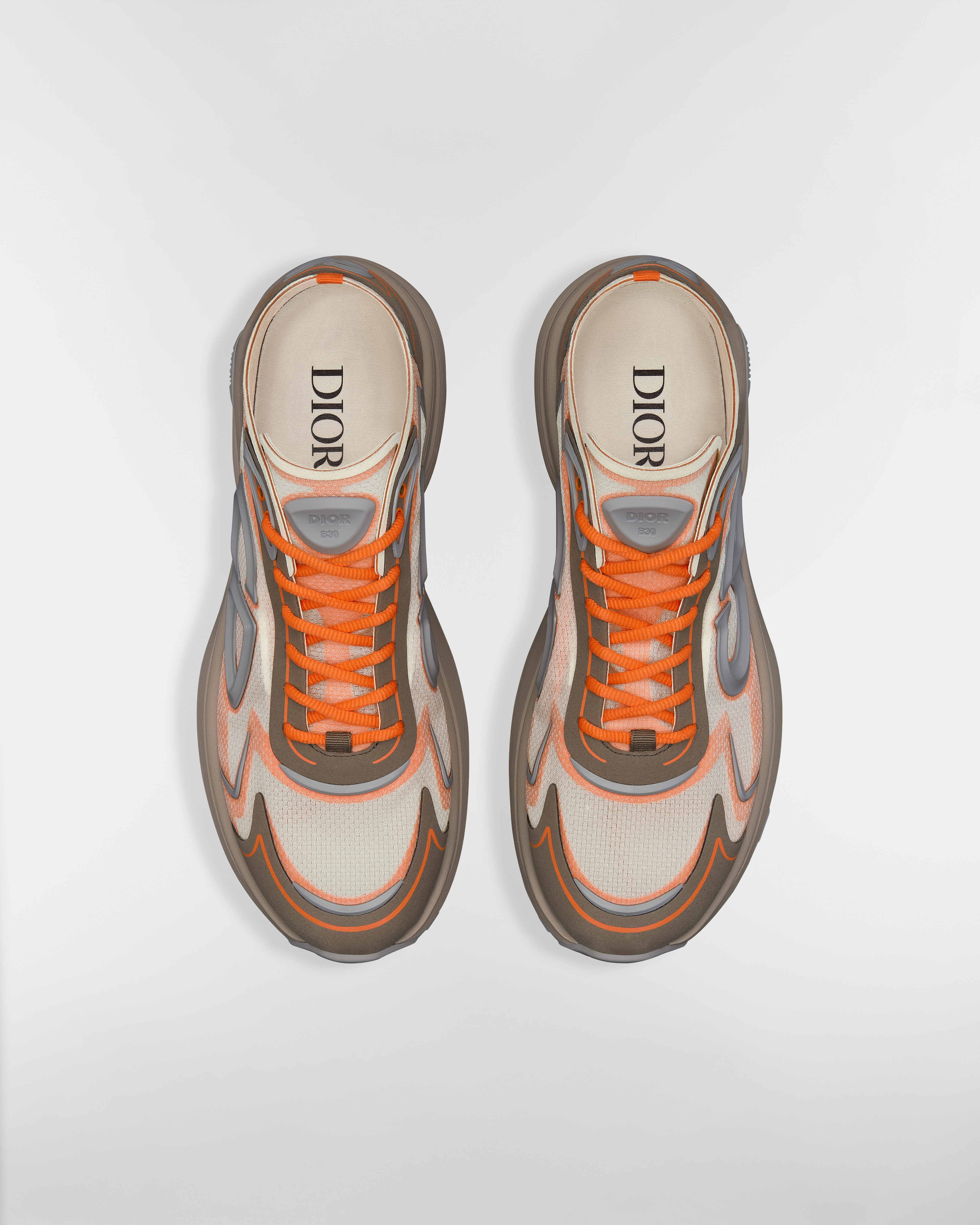 Sneaker B30 Countdown Tech N3O nylon semi-transparent beige, tissu technique marron et orange et gomme grise E06