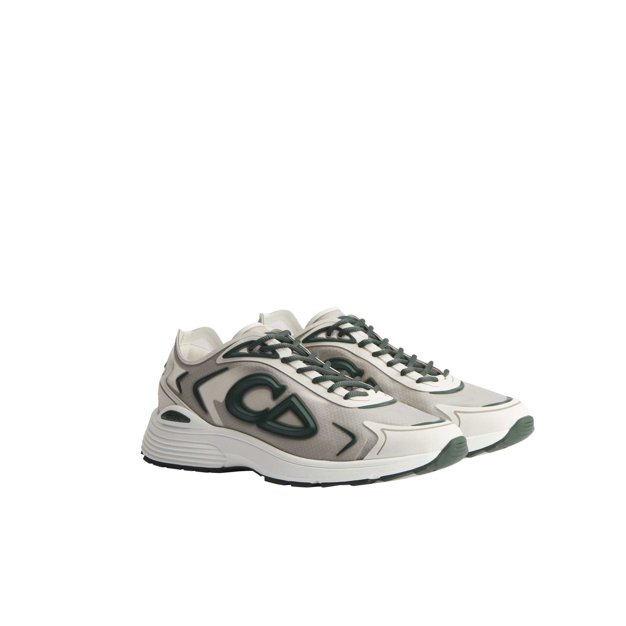 B30 Countdown Tech Sneaker White Semi-Transparent N3O Nylon, White Technical Fabric and Green Rubber E03