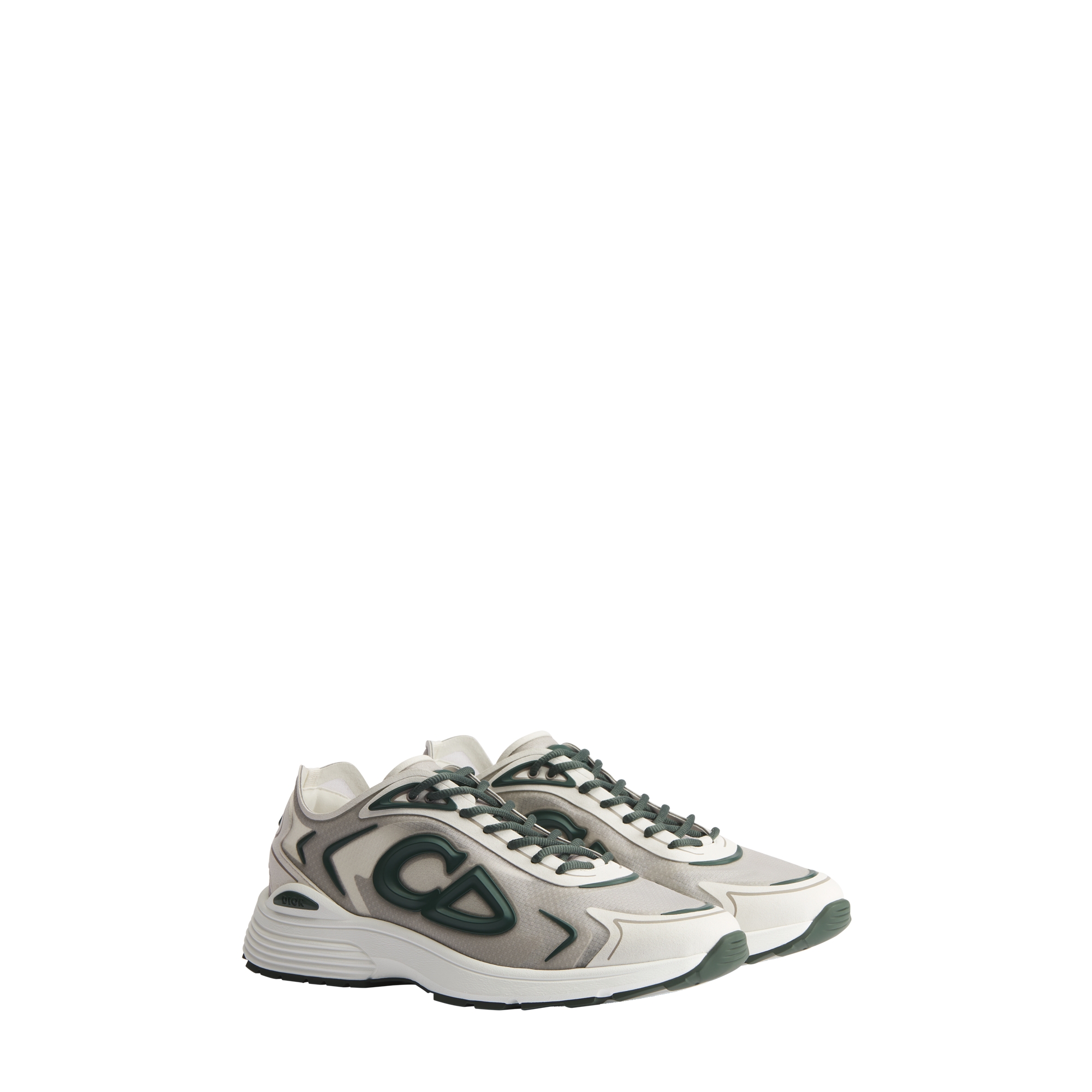 B30 Countdown Tech Sneaker White Semi-Transparent N3O Nylon, White Technical Fabric and Green Rubber E03