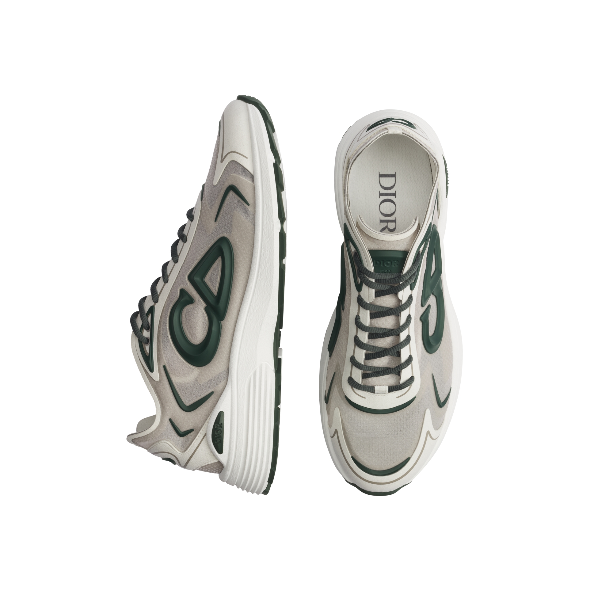 B30 Countdown Tech Sneaker White Semi-Transparent N3O Nylon, White Technical Fabric and Green Rubber E06