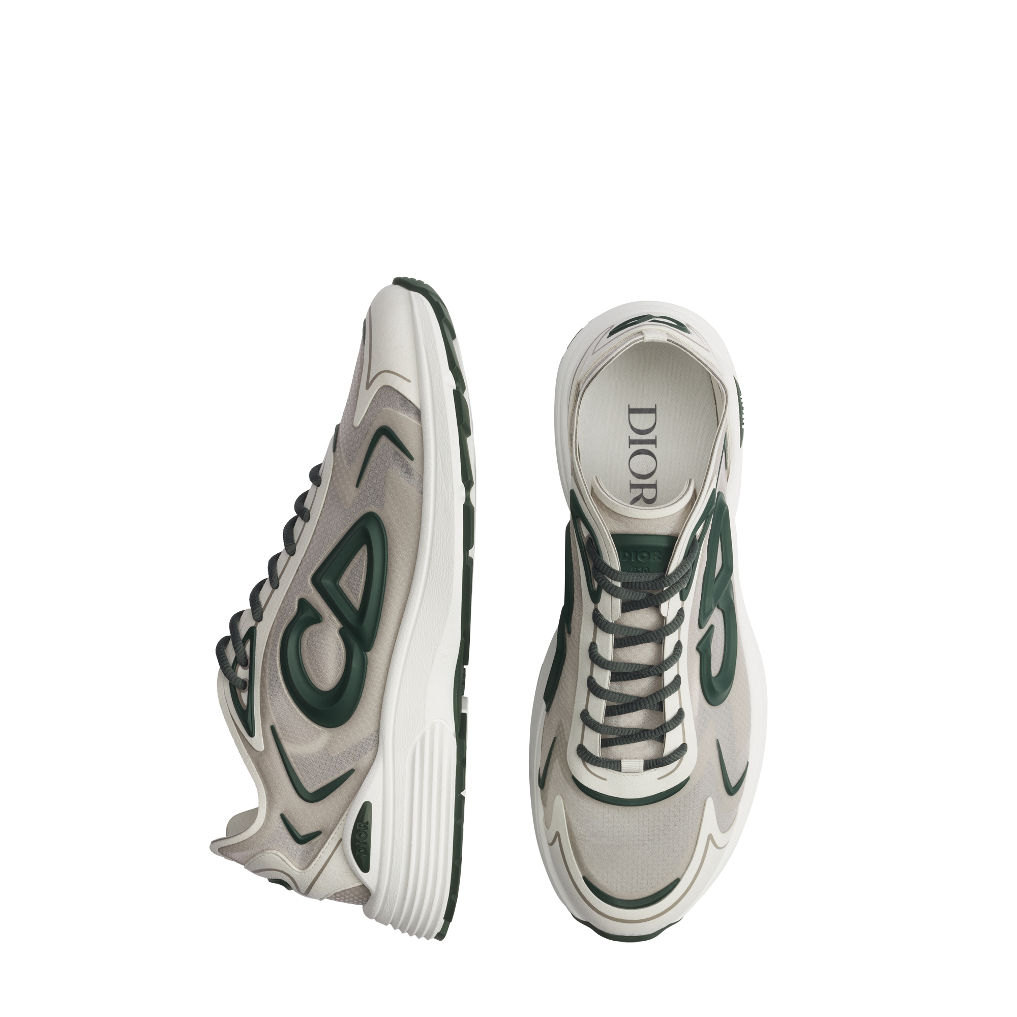 B30 Countdown Tech Sneaker White Semi-Transparent N3O Nylon, White Technical Fabric and Green Rubber E06