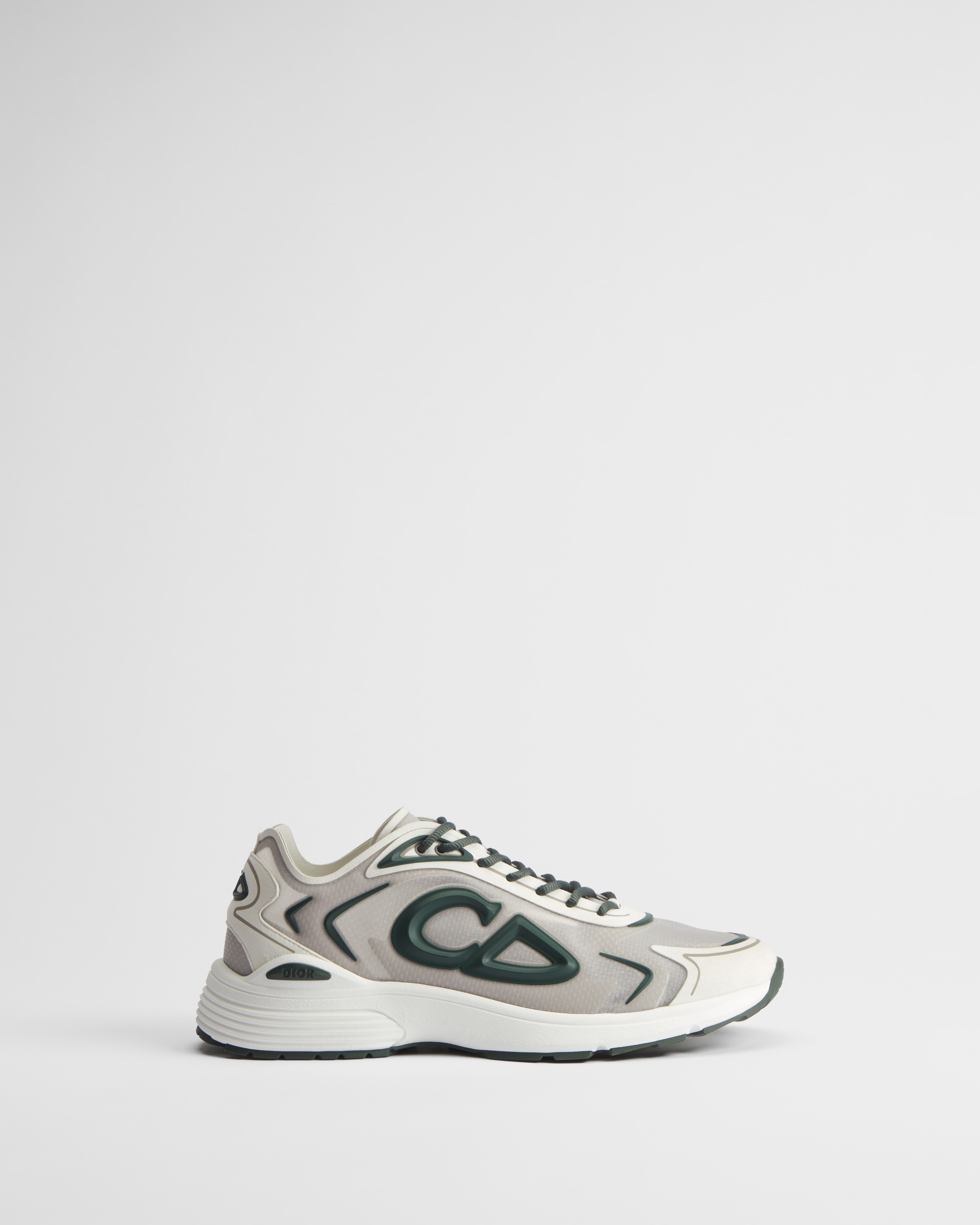 B30 Countdown Tech Sneaker White Semi-Transparent N3O Nylon, White Technical Fabric and Green Rubber E02