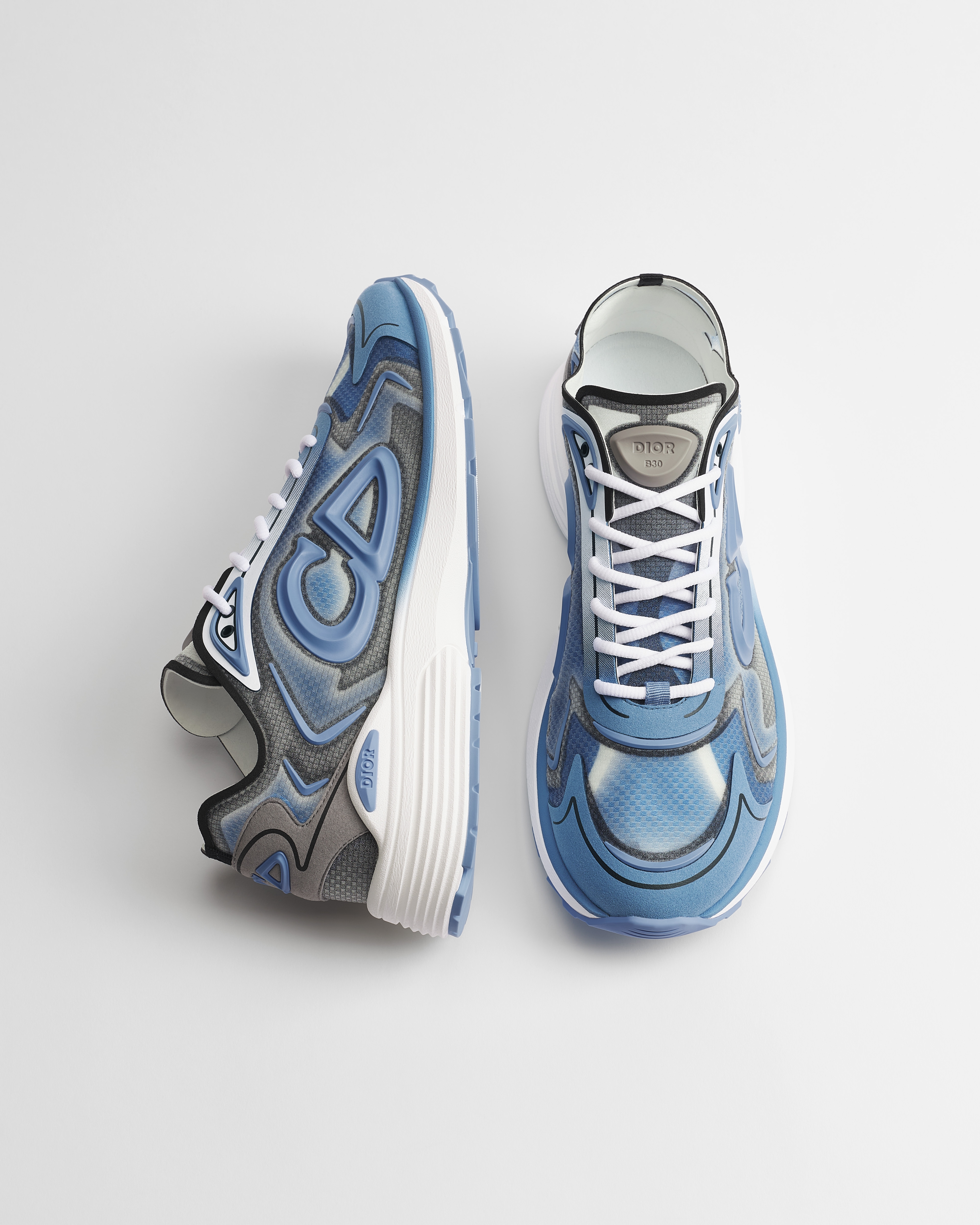 Sneaker B30 Countdown Tech N3O nylon semi-transparent dégradé bleu, tissu technique gris et bleu et gomme bleue E06