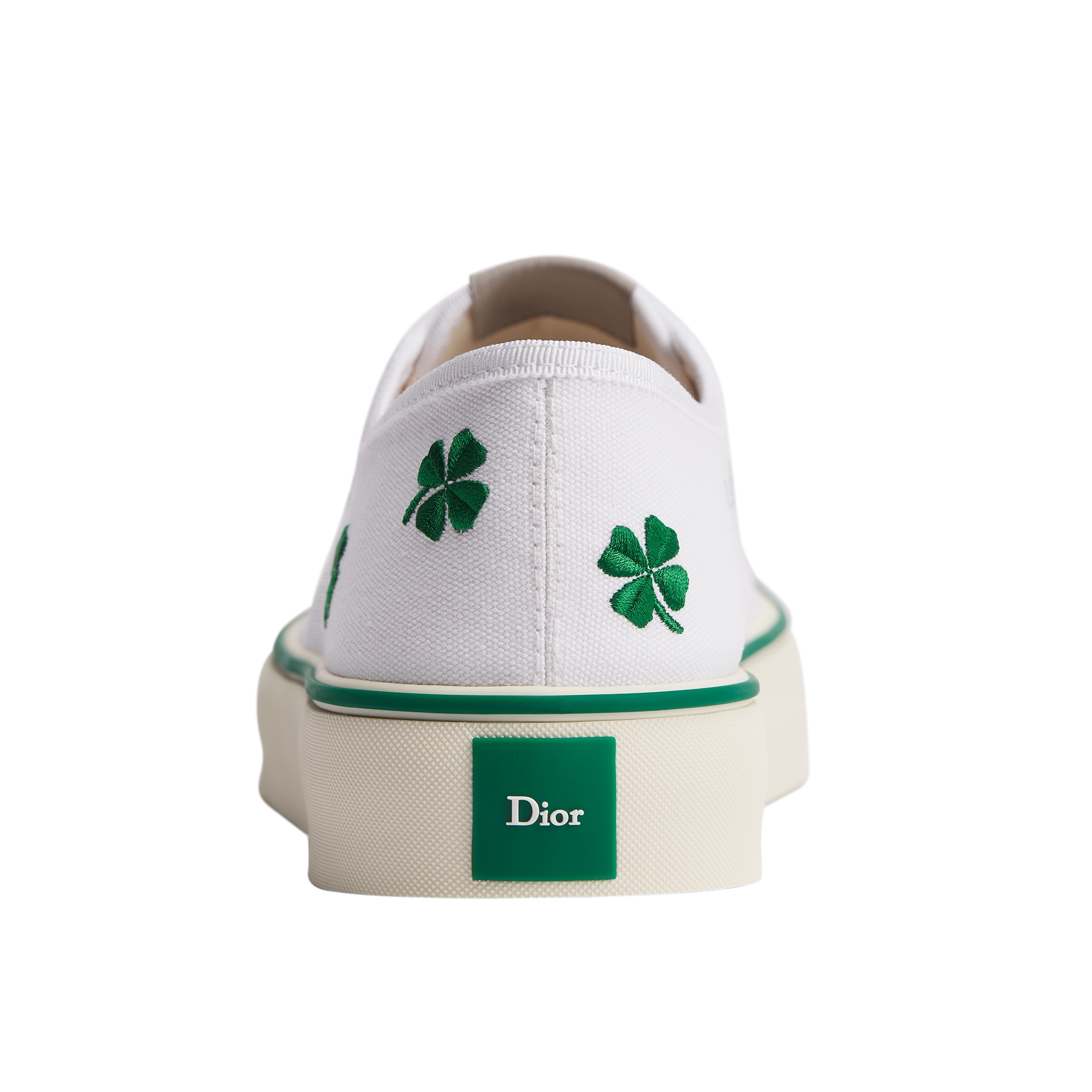 Dior Saltwind Sneaker White Cotton Embroidered with Bright Green Dior Clover Motif E10