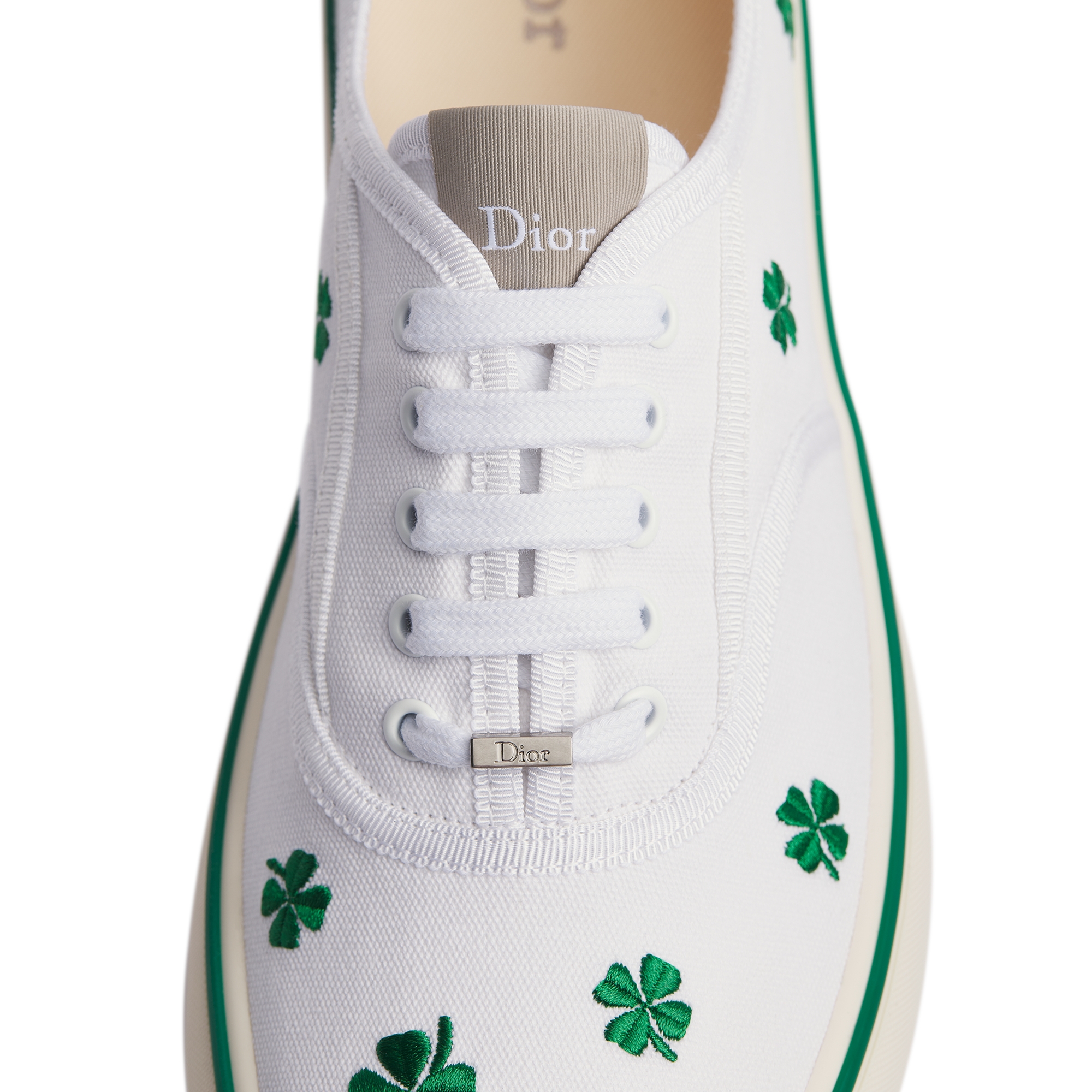 Dior Saltwind Sneaker White Cotton Embroidered with Bright Green Dior Clover Motif E12