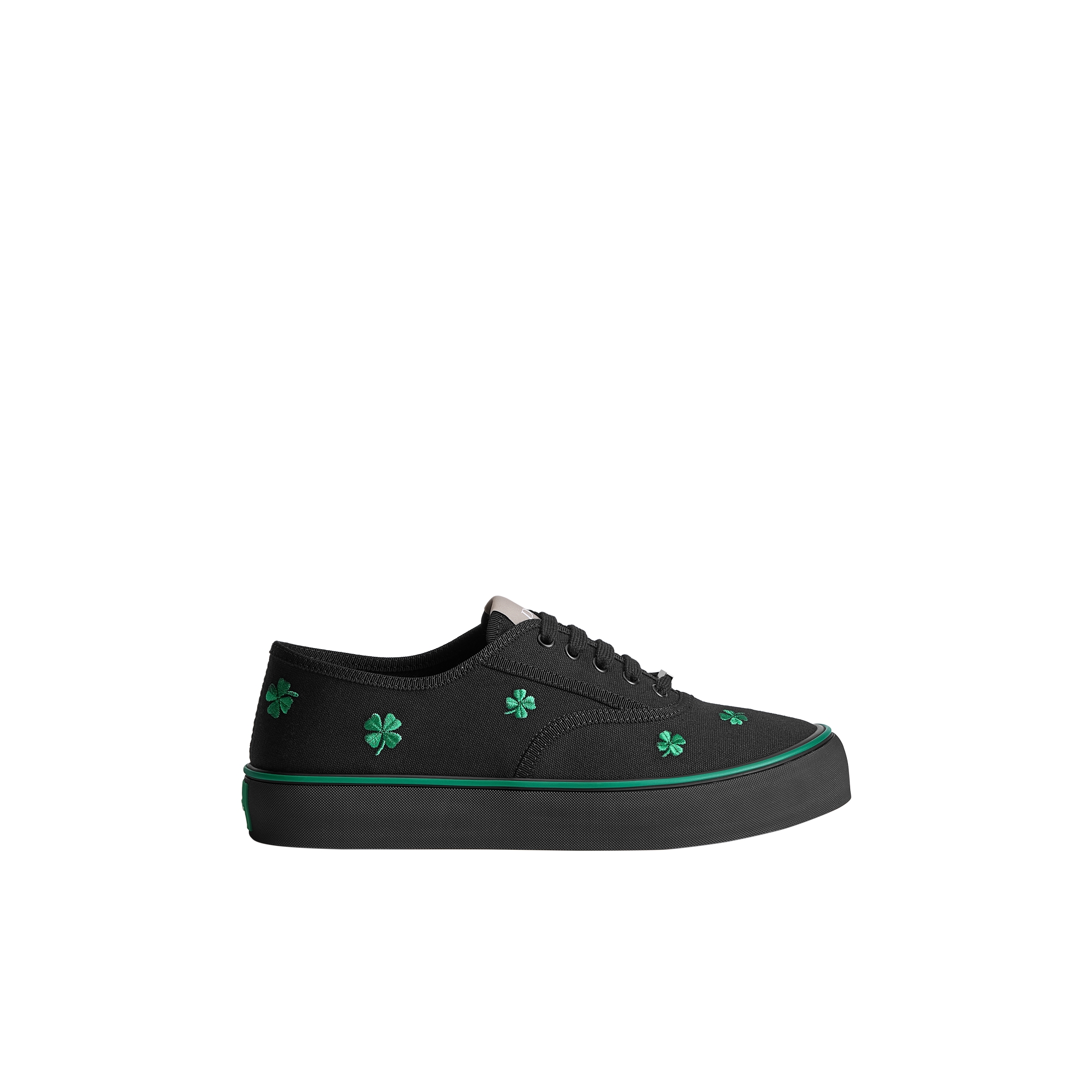 Dior Saltwind Sneaker Black Cotton Embroidered with Bright Green Dior Clover Motif E02