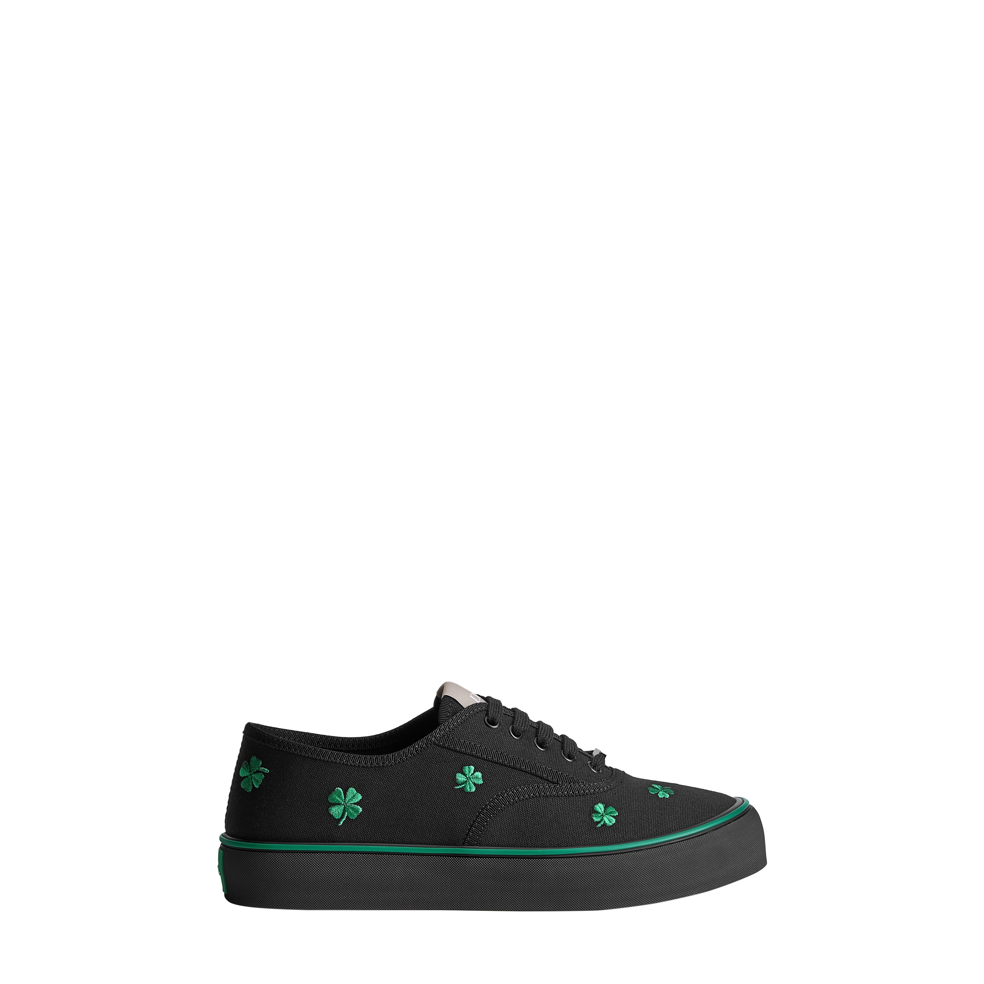 Dior Saltwind Sneaker Black Cotton Embroidered with Bright Green Dior Clover Motif E02