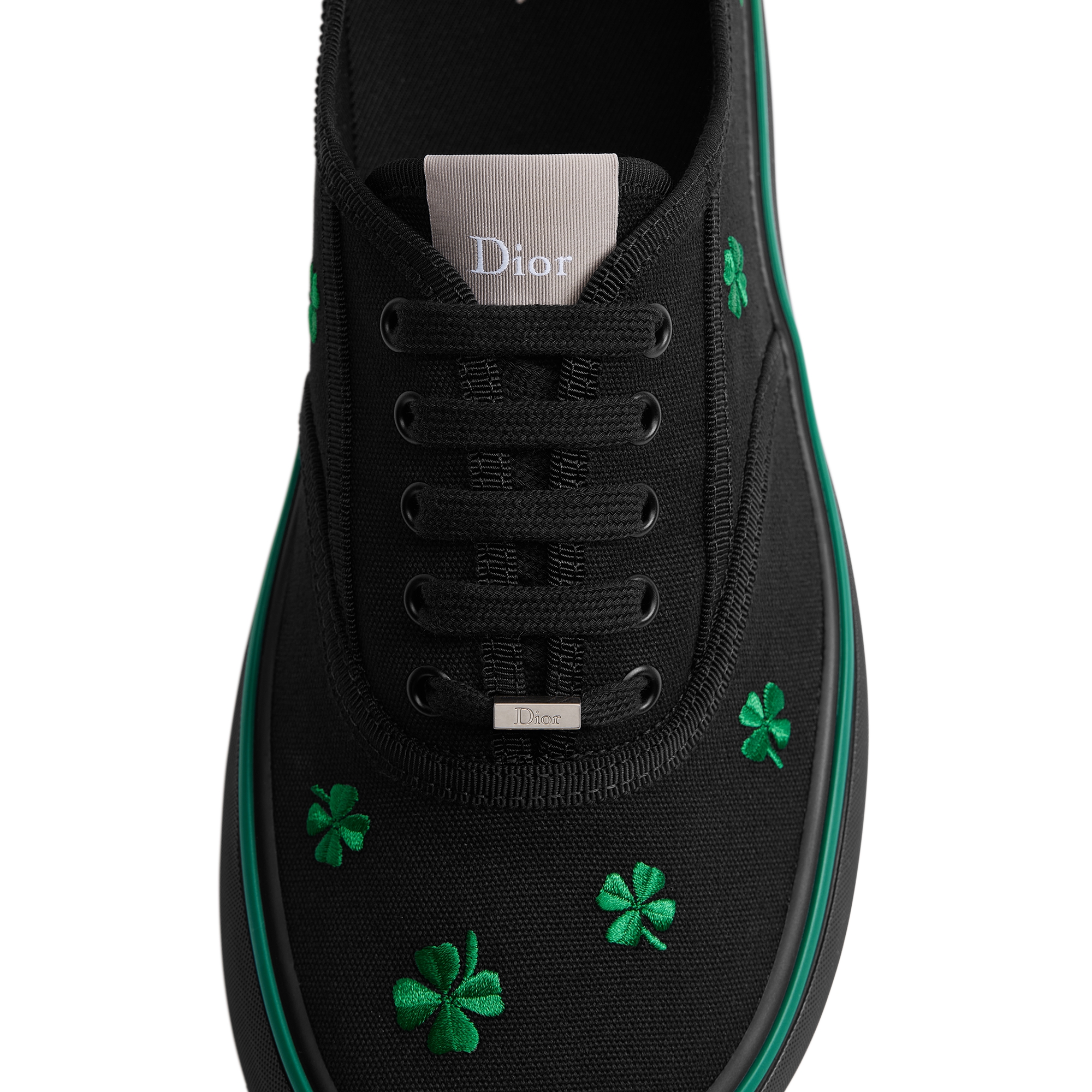 Dior Saltwind Sneaker Black Cotton Embroidered with Bright Green Dior Clover Motif E12