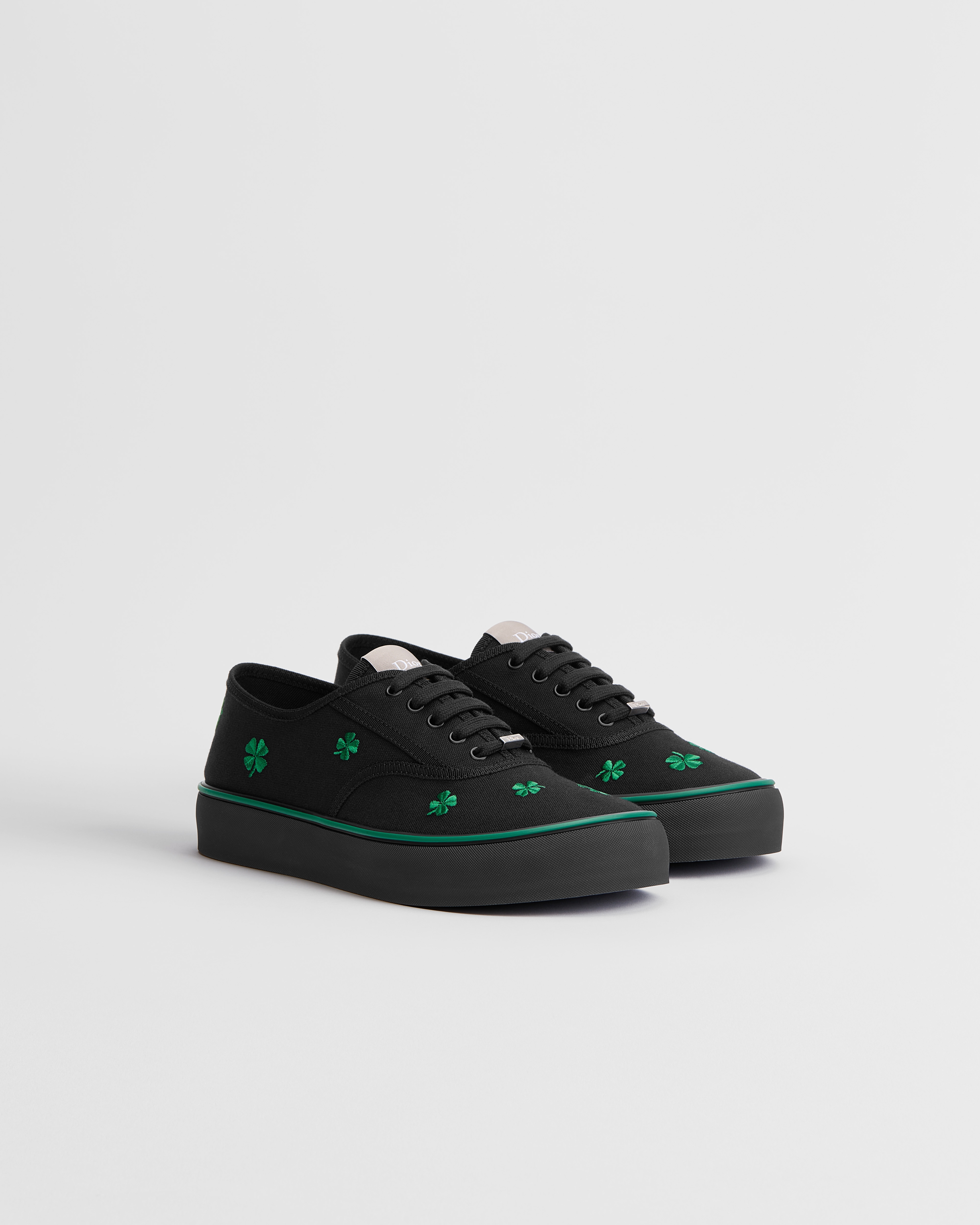 Dior Saltwind Sneaker Black Cotton Embroidered with Bright Green Dior Clover Motif E03