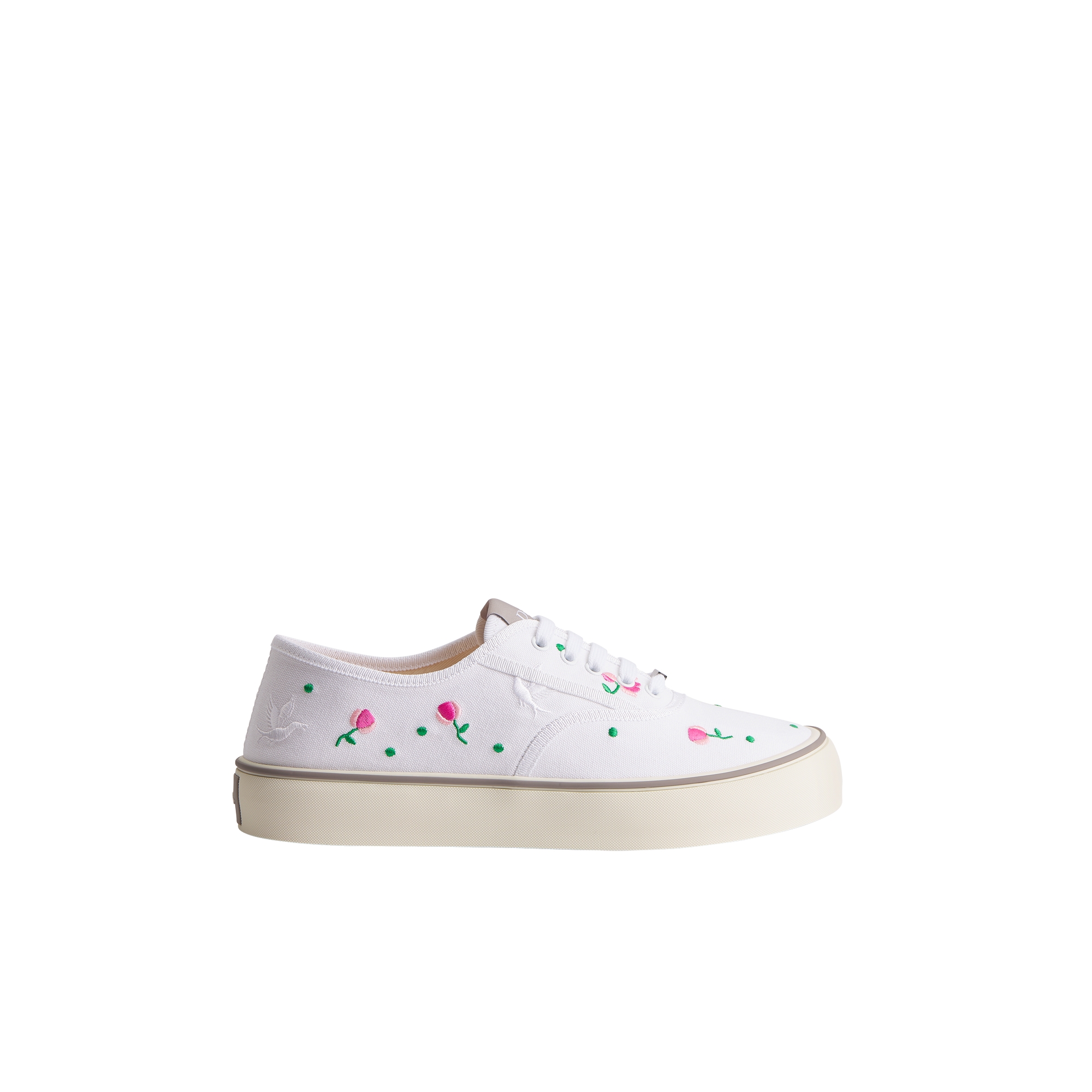 Dior Saltwind Sneaker White Cotton Embroidered with Multicolor Doves & Roses Motif E02
