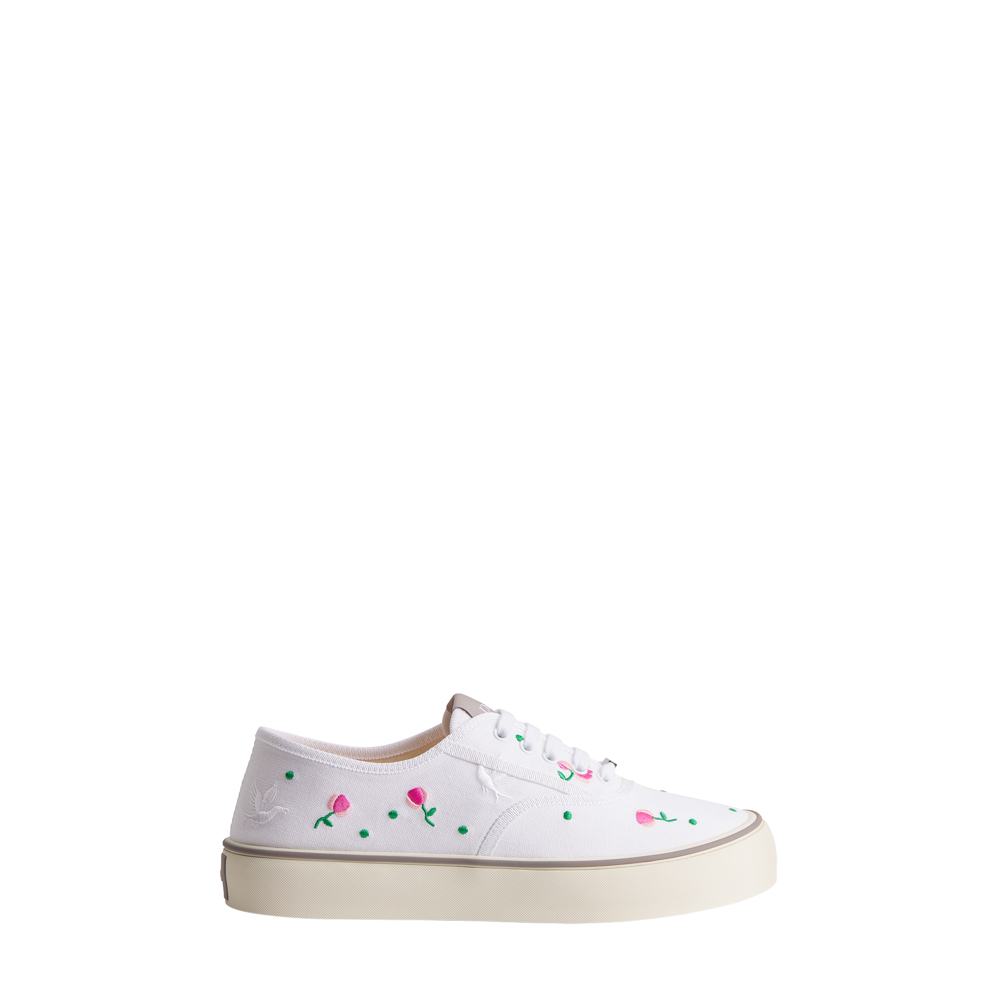 Dior Saltwind Sneaker White Cotton Embroidered with Multicolor Doves & Roses Motif E02