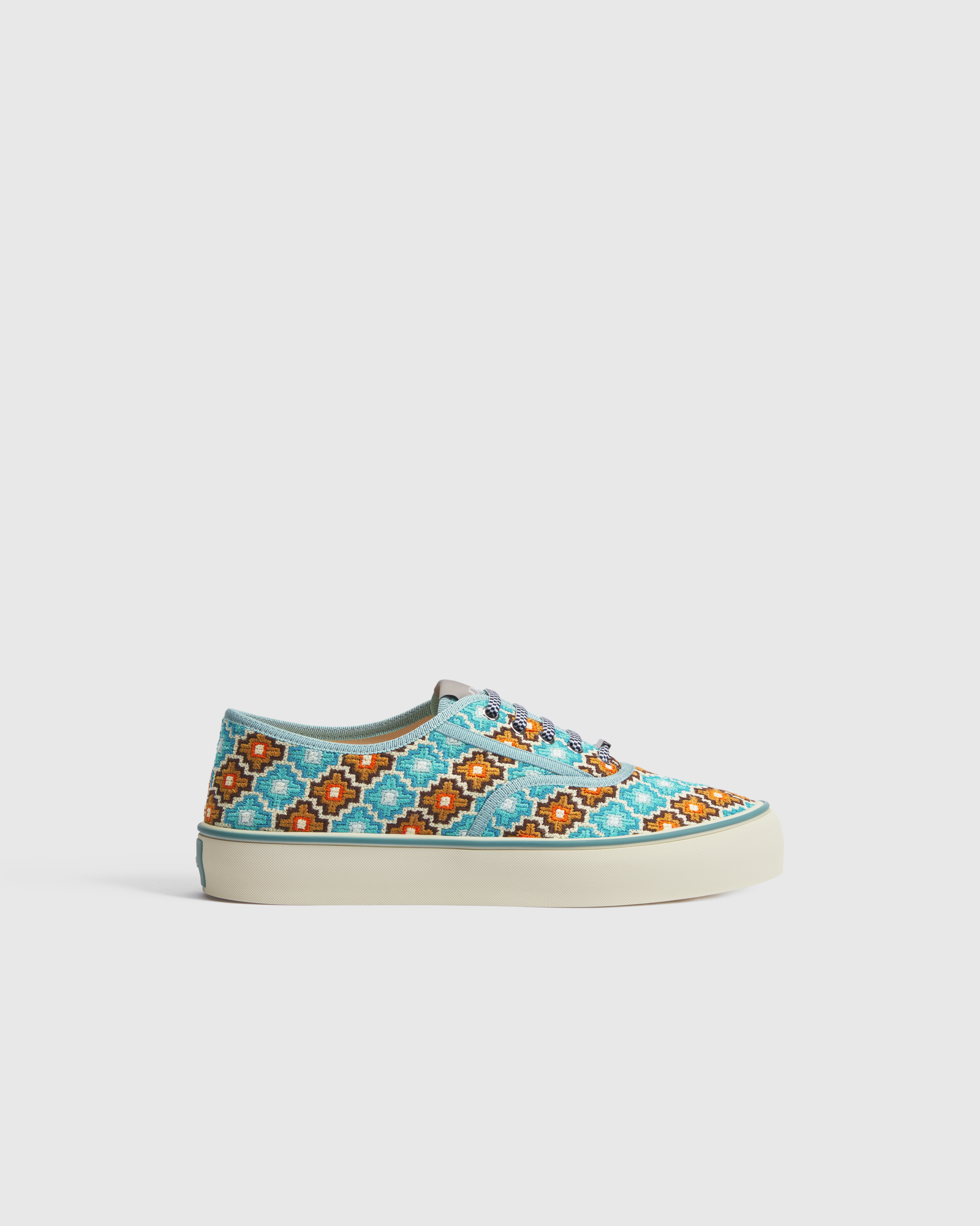 Dior Saltwind Sneaker Cotton Embroidered with Light Blue and Orange Geometric Pattern E02
