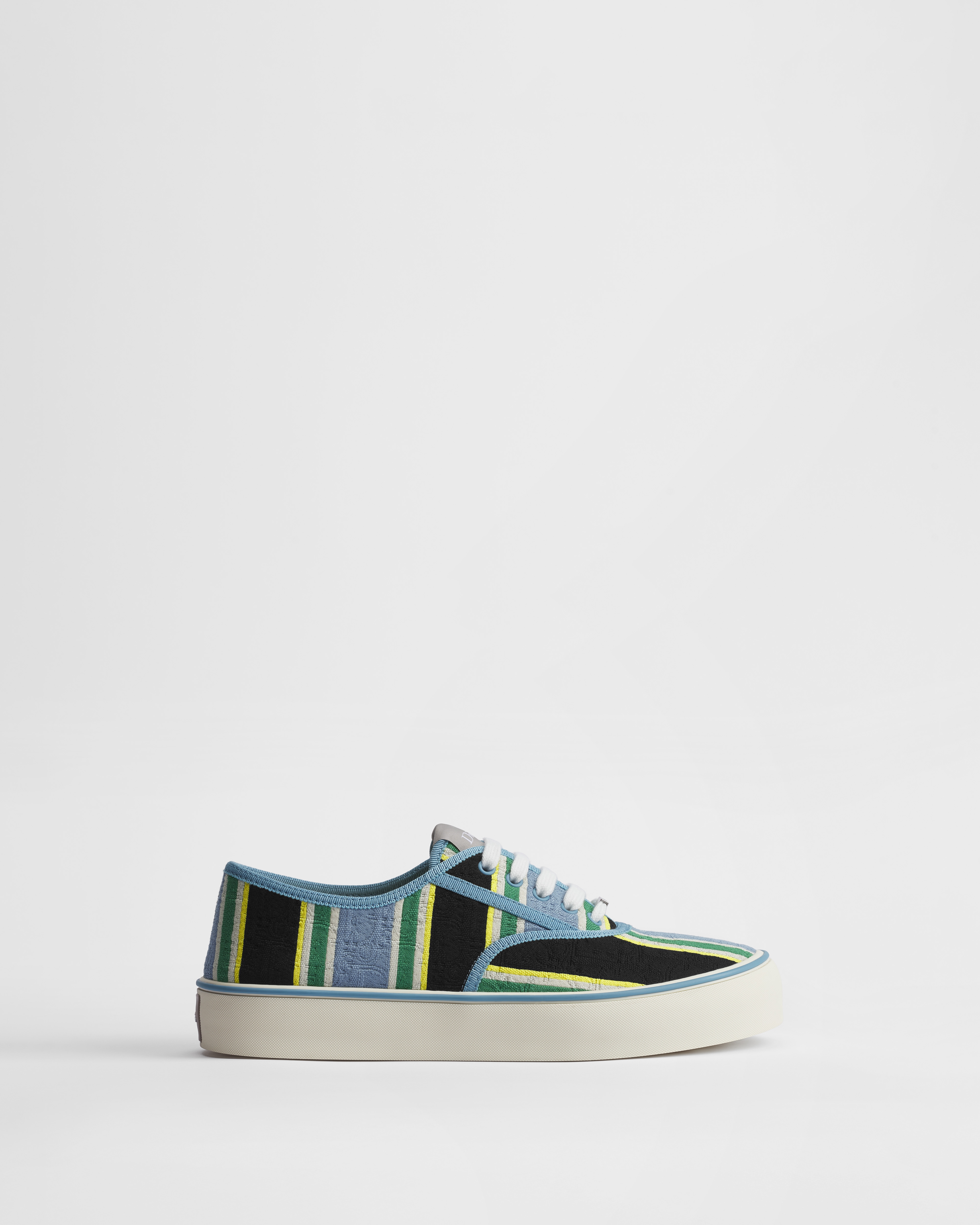 Sneaker Dior Saltwind Dioriviera Toile jacquard Dior Oblique Sun Stripes noir, bleu clair, vert et jaune E02