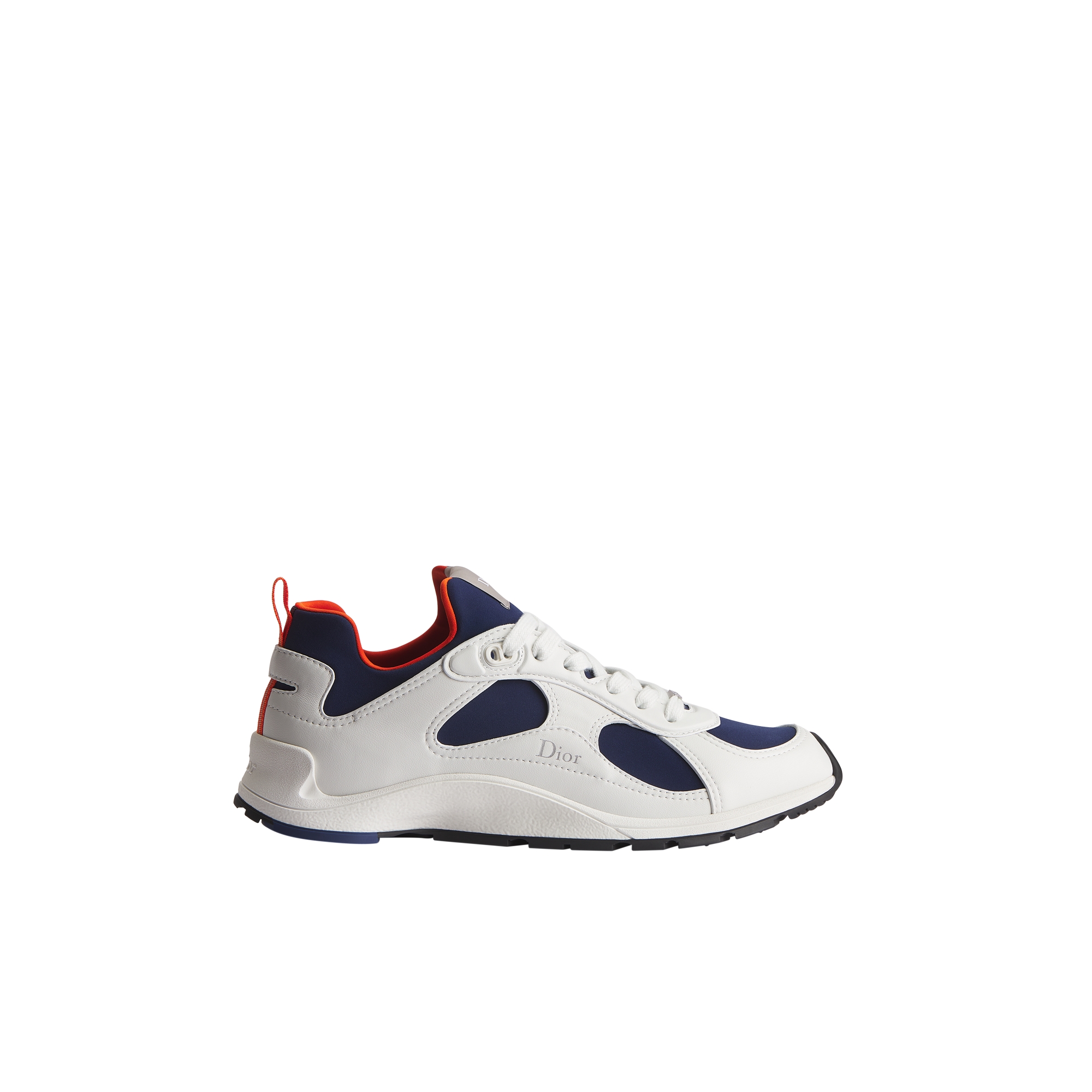 Dior Mile Sneaker White Smooth Lambskin with Navy Blue and Orange Neoprene E02
