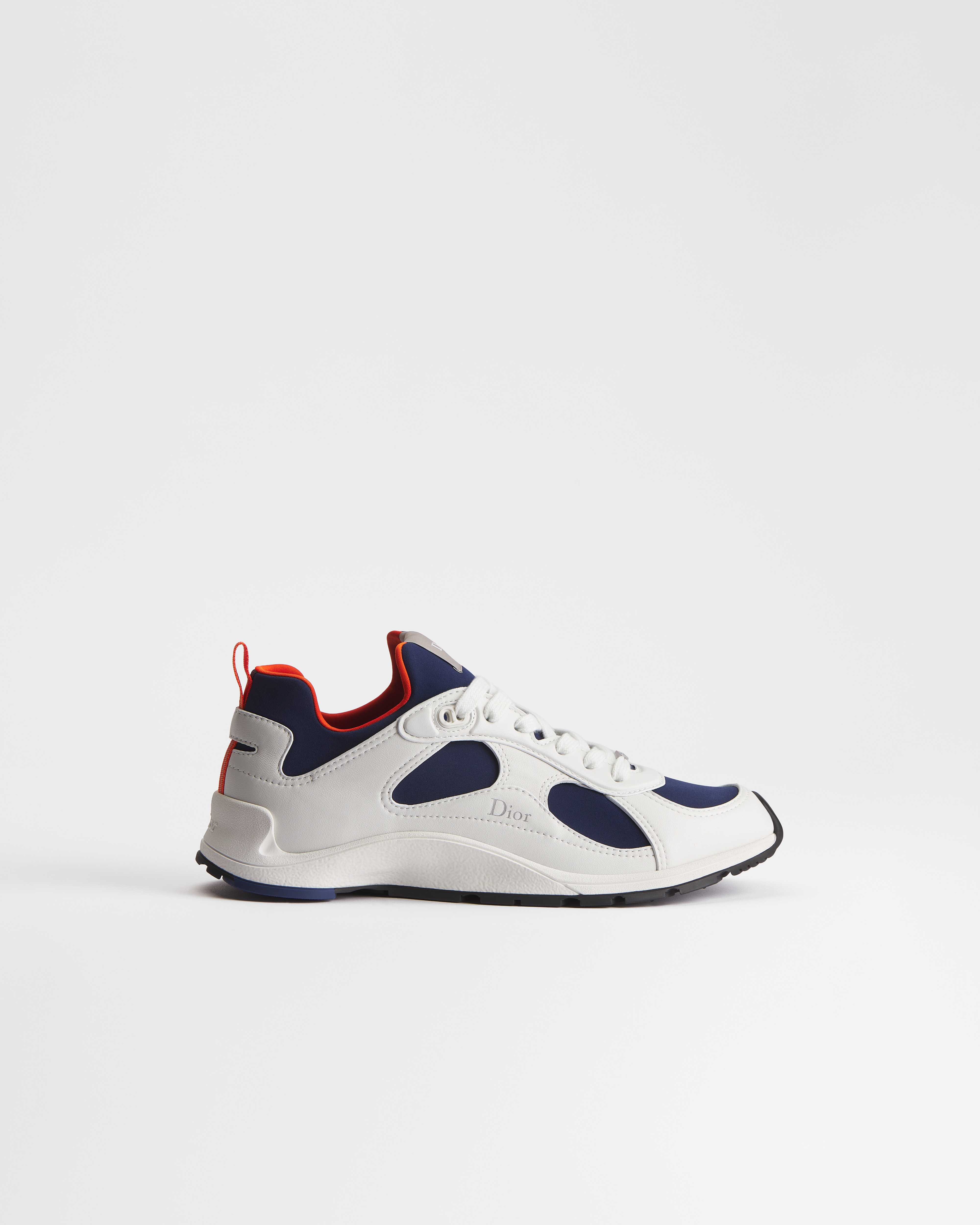 Dior Mile Sneaker White Smooth Lambskin with Navy Blue and Orange Neoprene E02