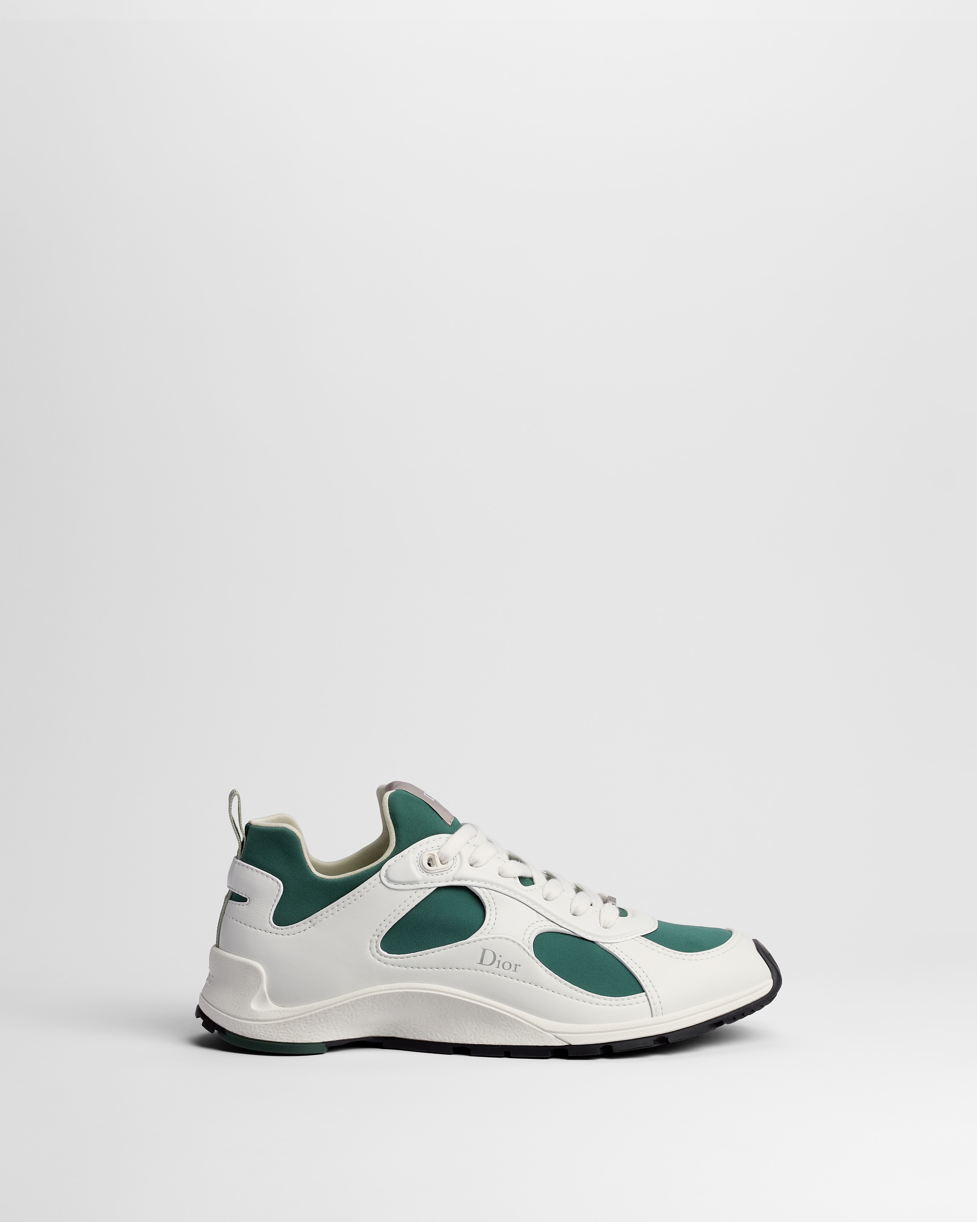 Sneaker Dior Mile Cuir d'agneau lisse blanc et néoprène vert cèdre E02