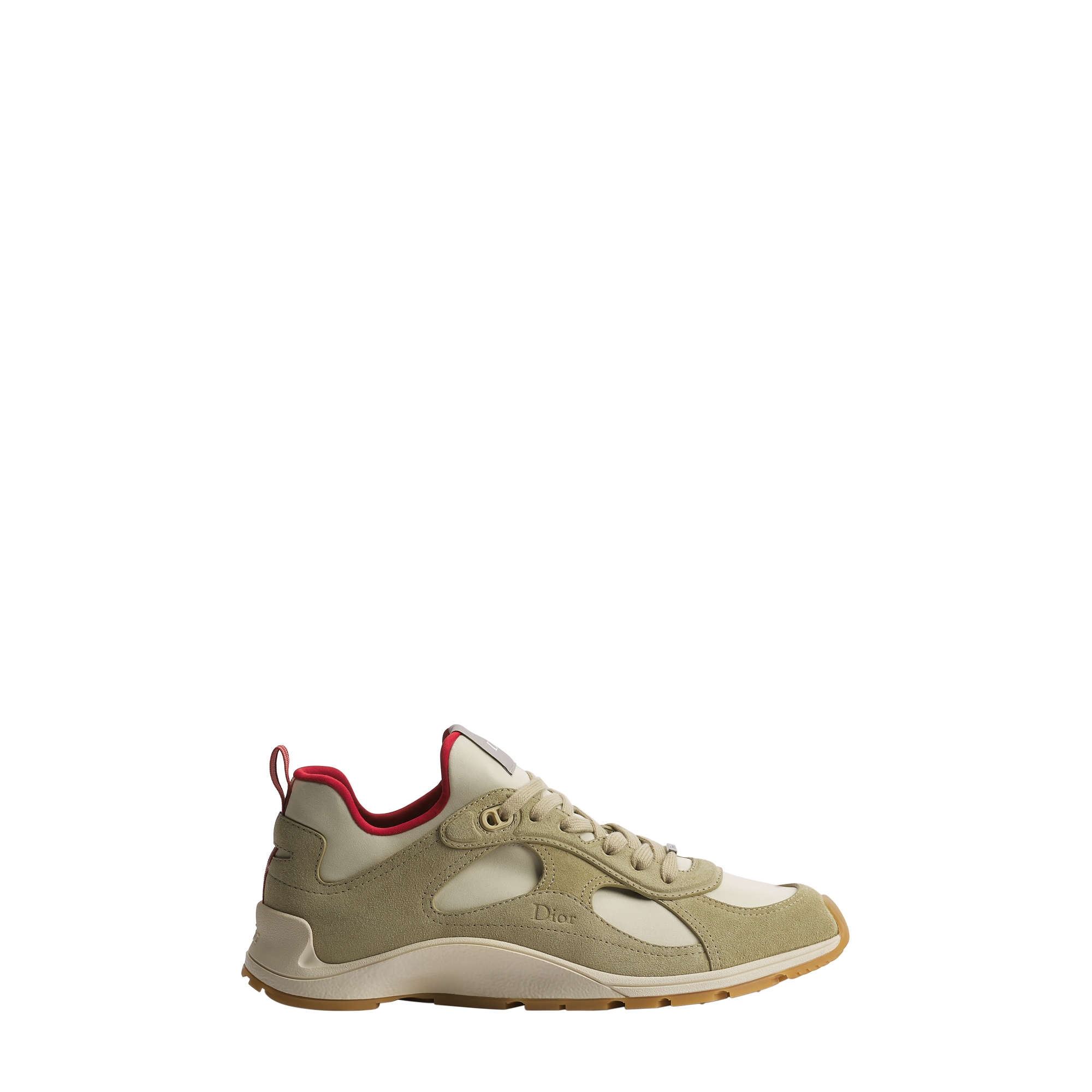 Dior Mile Sneaker Beige Suede Calfskin with Beige and Red Neoprene E02