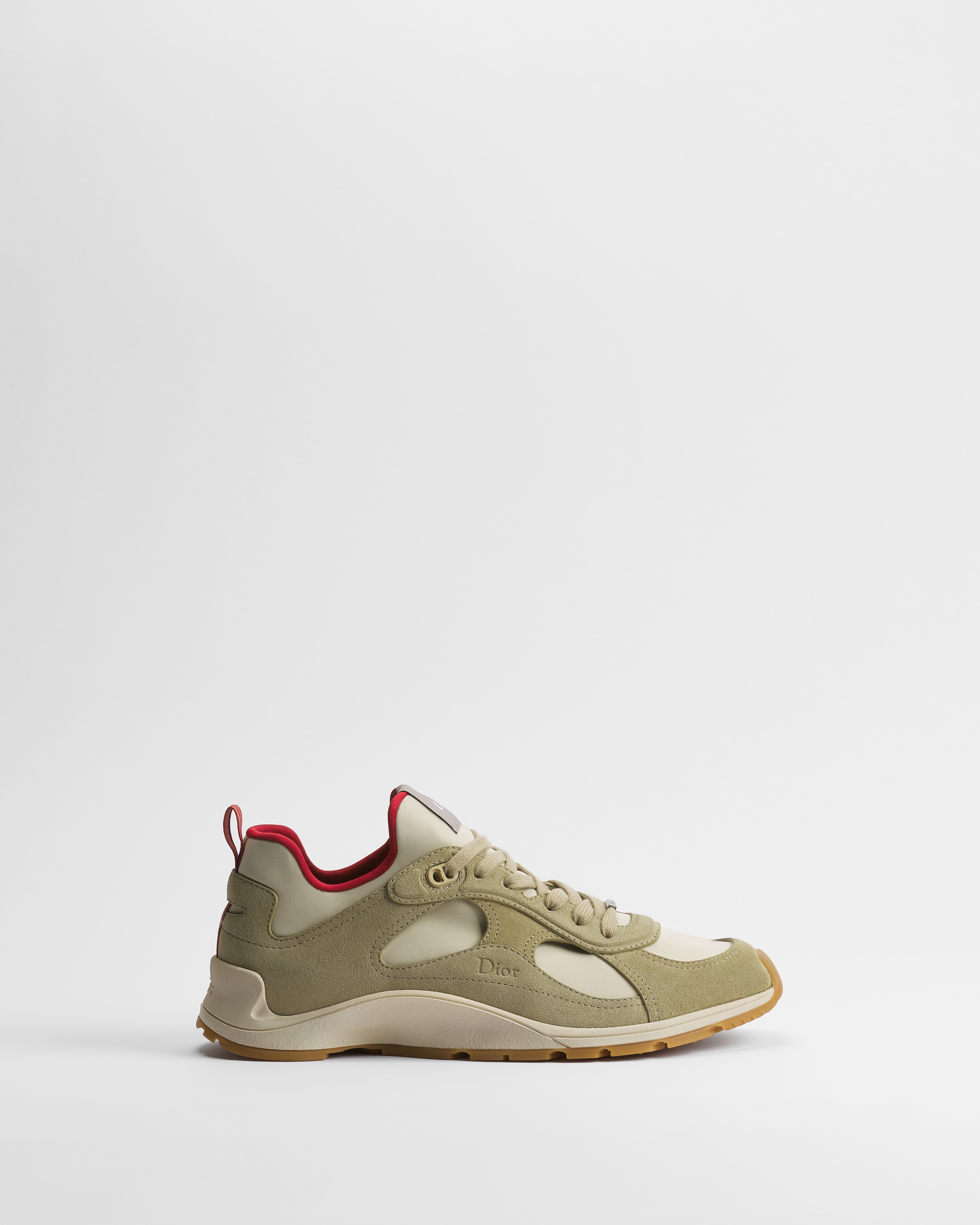 Sneaker Dior Mile Veau velours beige et néoprène beige et rouge E02