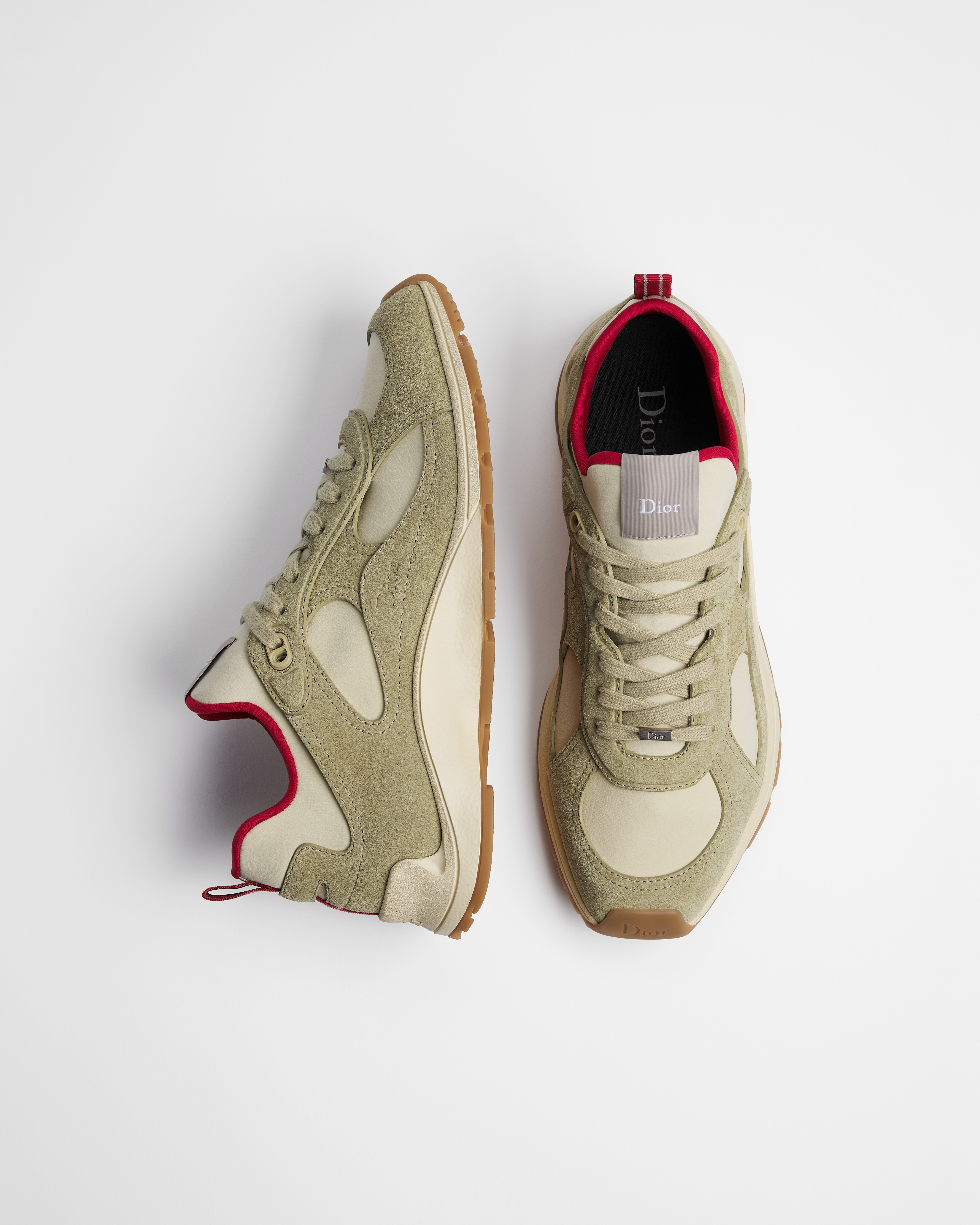 Sneaker Dior Mile Veau velours beige et néoprène beige et rouge E06