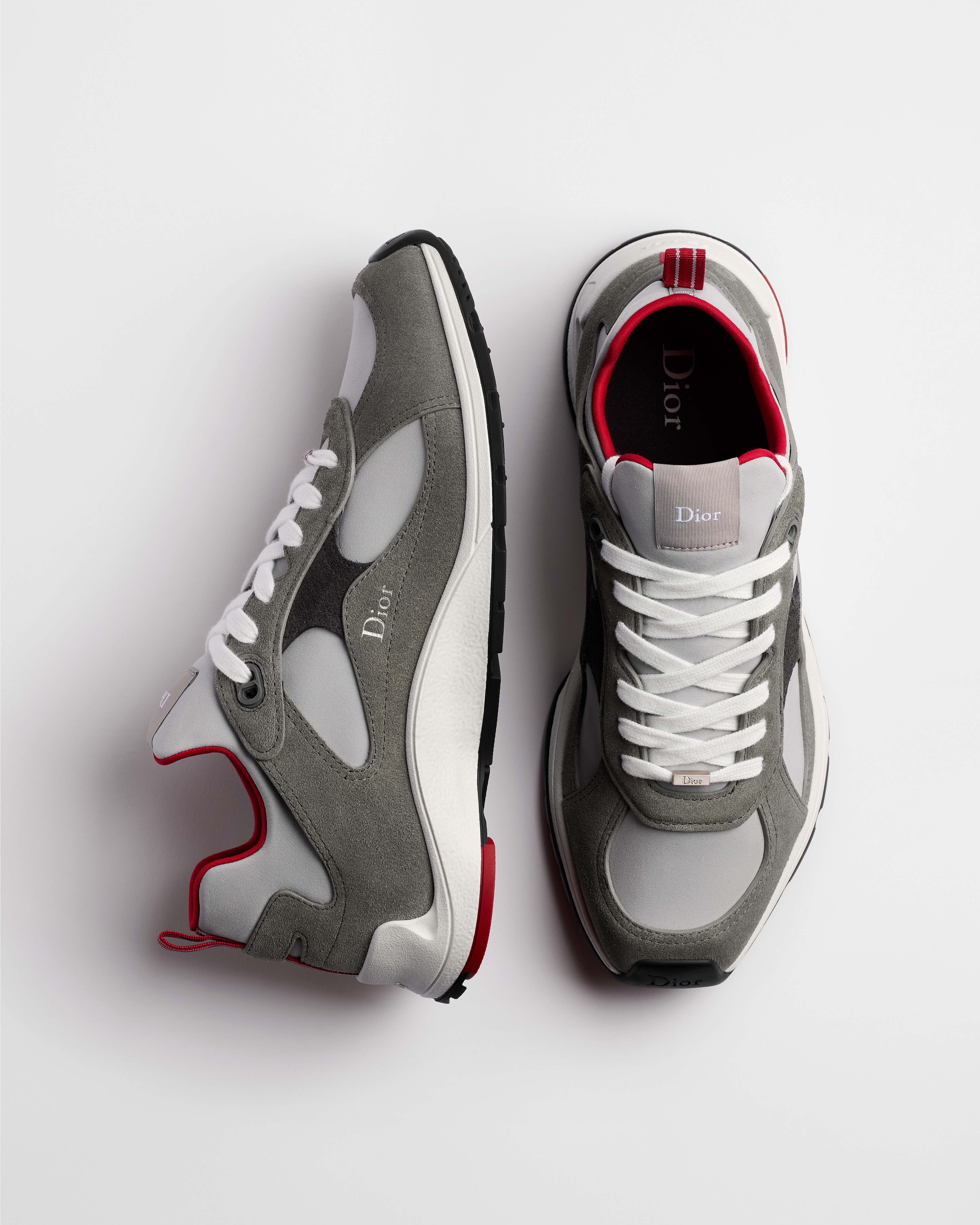 Dior Mile 運動鞋 灰色麂皮搭配灰色和紅色氯丁橡膠 E09