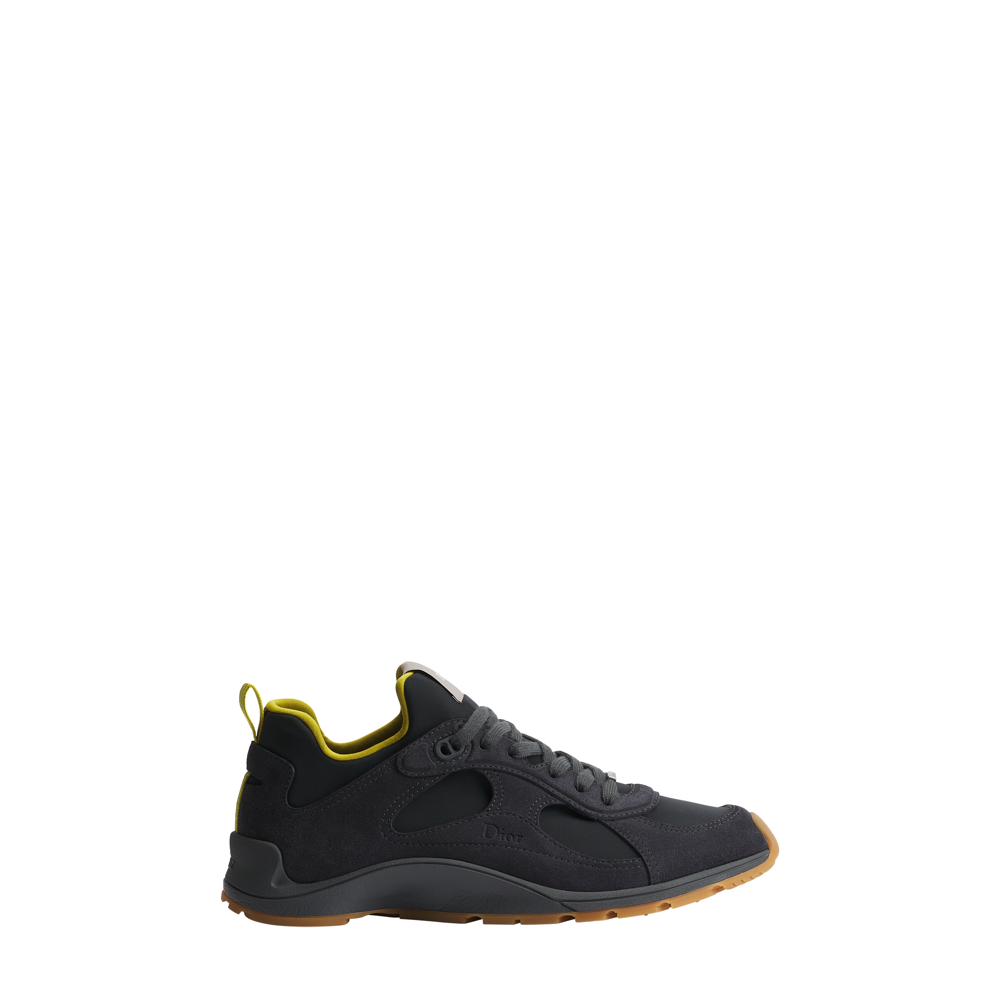 Dior Mile Sneaker Deep Gray Suede Calfskin with Deep Gray and Yellow Neoprene E02