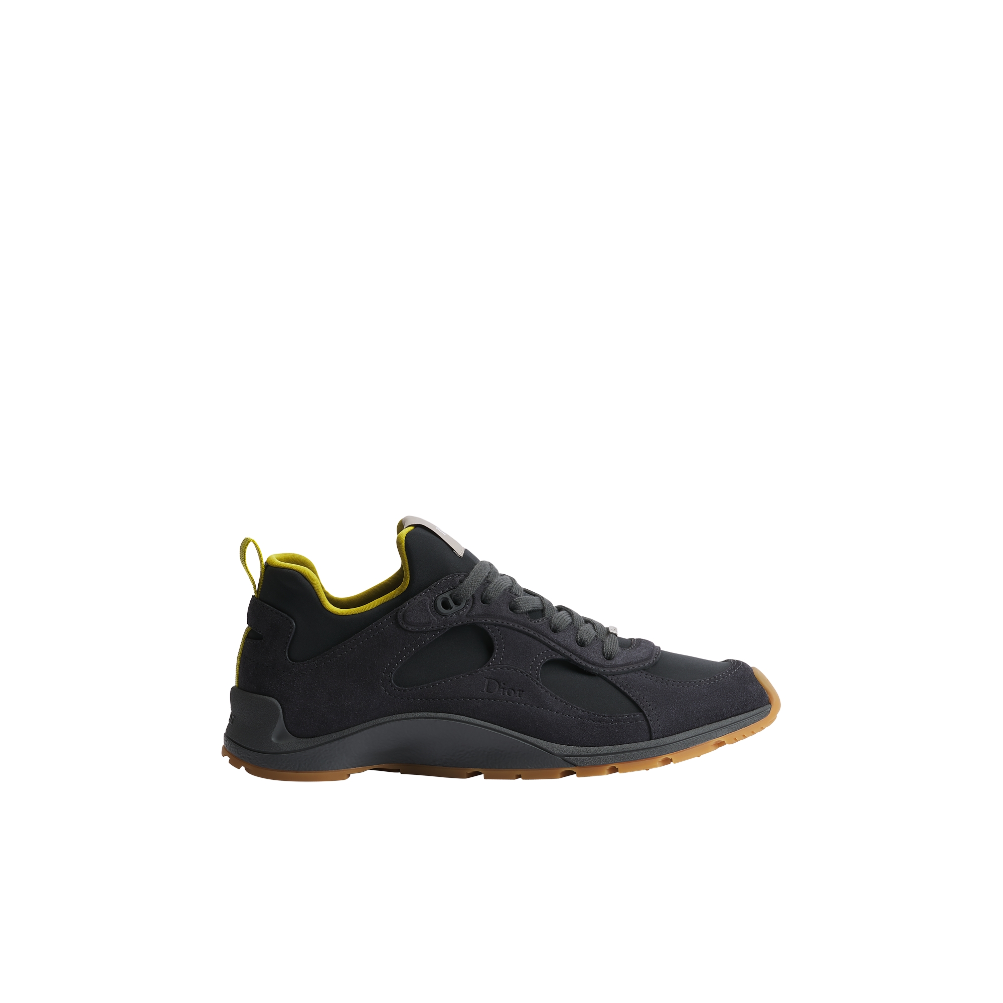 Dior Mile Sneaker Deep Gray Suede Calfskin with Deep Gray and Yellow Neoprene E02