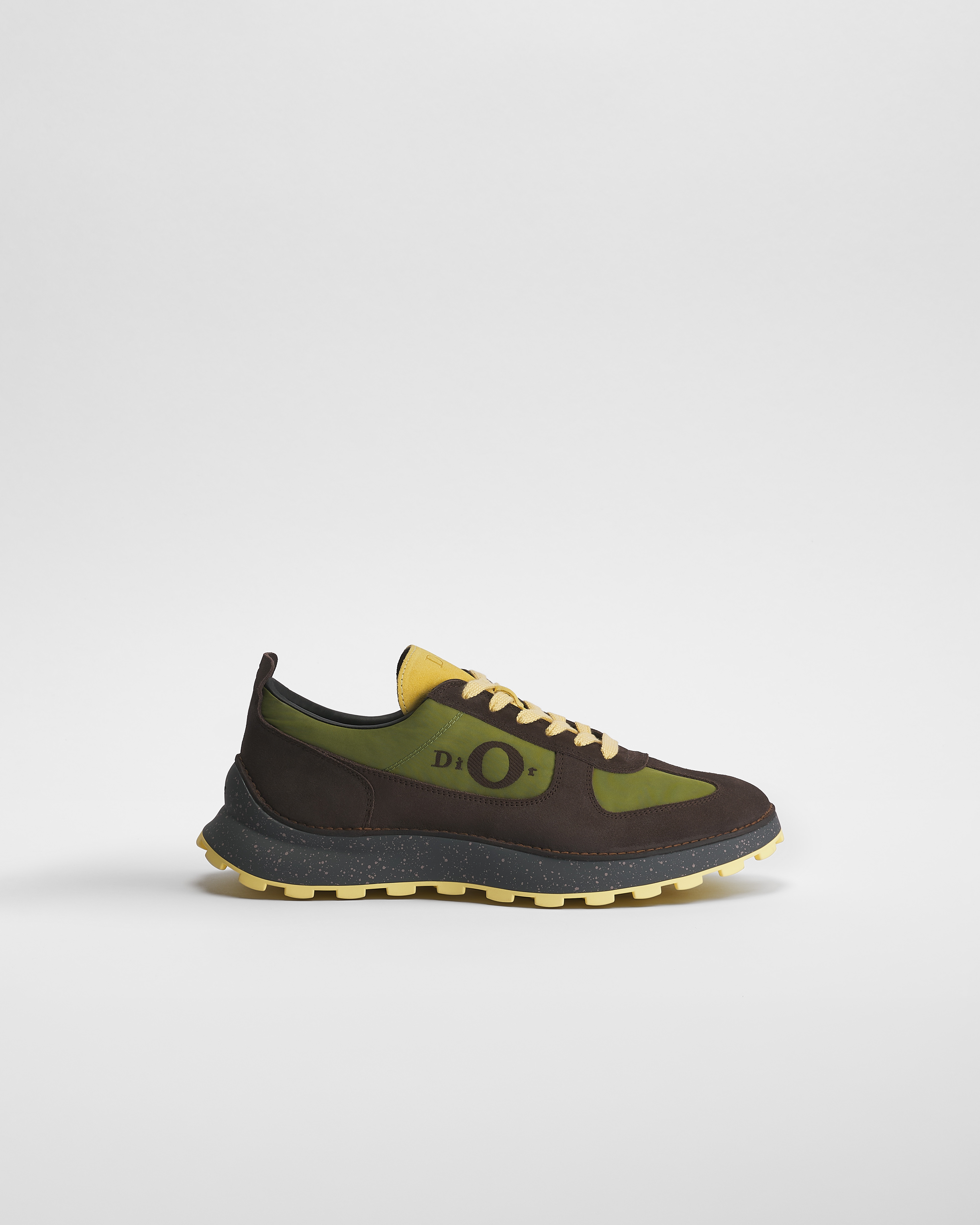 Dior Squash-sneaker Bruin kalfssuède en groene technische stof E02
