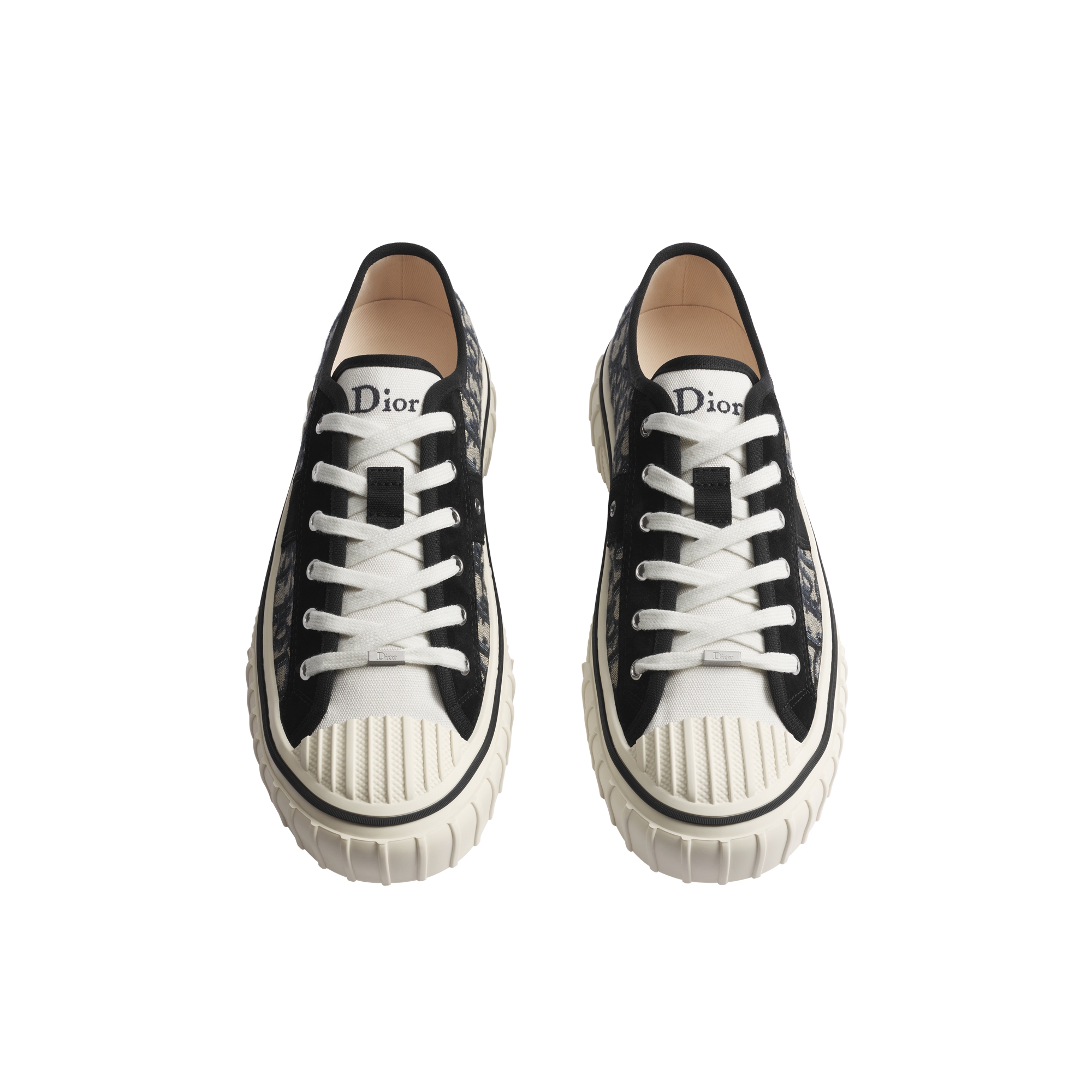 Dior Hooper Low-Top Sneaker Beige and Blue Dior Oblique Jacquard and Black Suede Calfskin E06