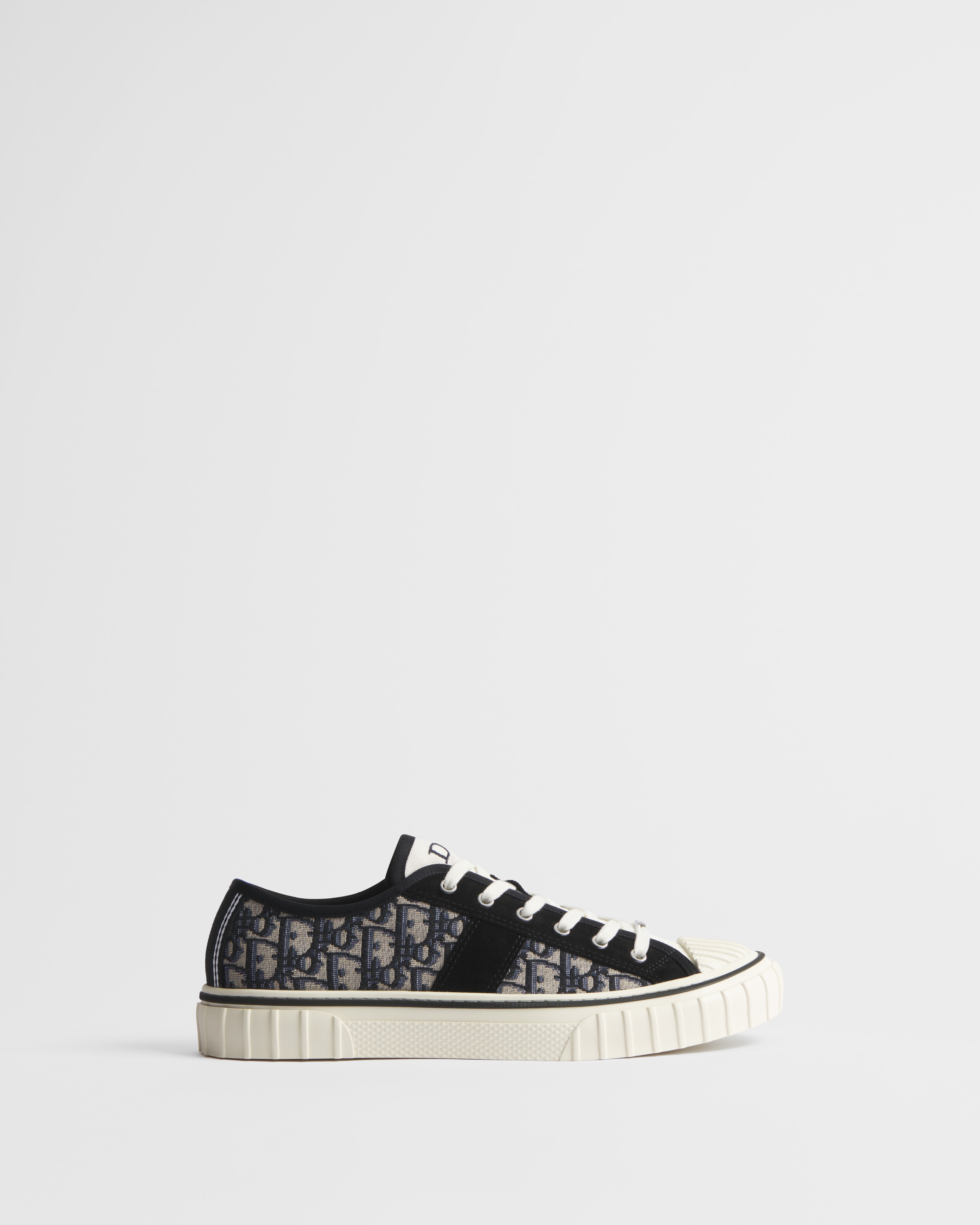 Sneaker Dior Hooper basse Toile jacquard Dior Oblique beige et bleu et veau velours noir E02