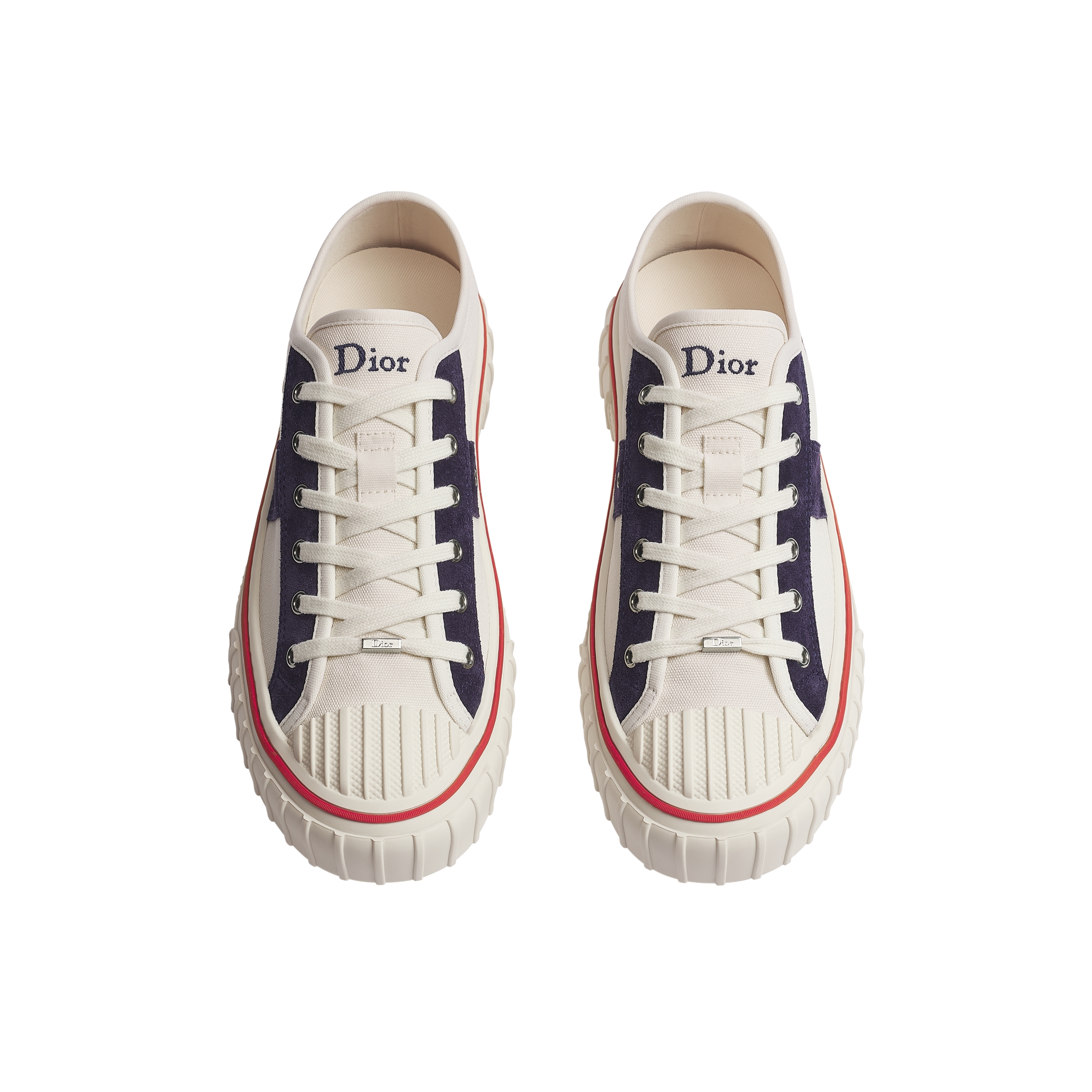 Dior Hooper Low-Top Sneaker White Canvas and Navy Blue Suede Calfskin E06