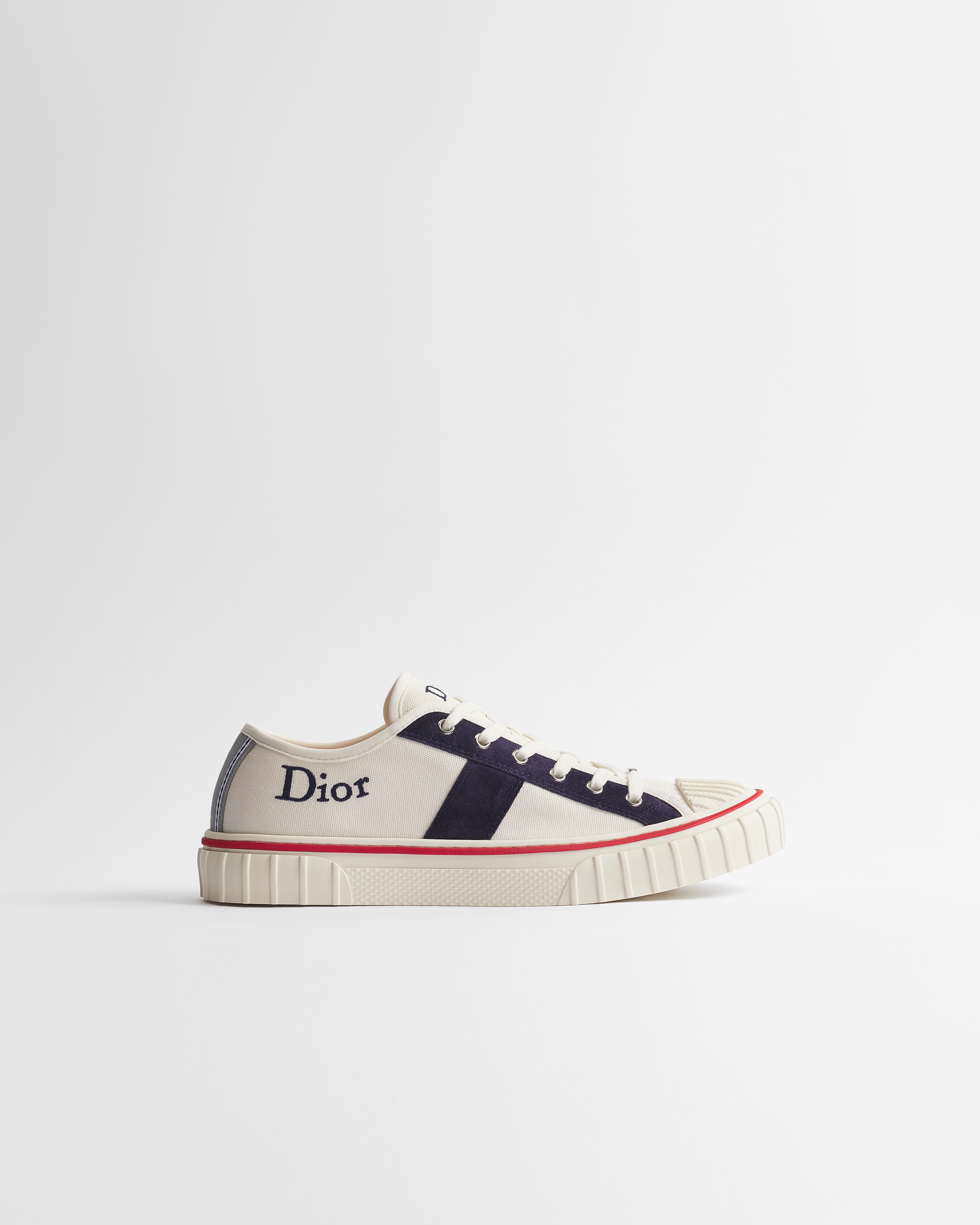 Dior Hooper Low-Top Sneaker White Canvas and Navy Blue Suede Calfskin E02