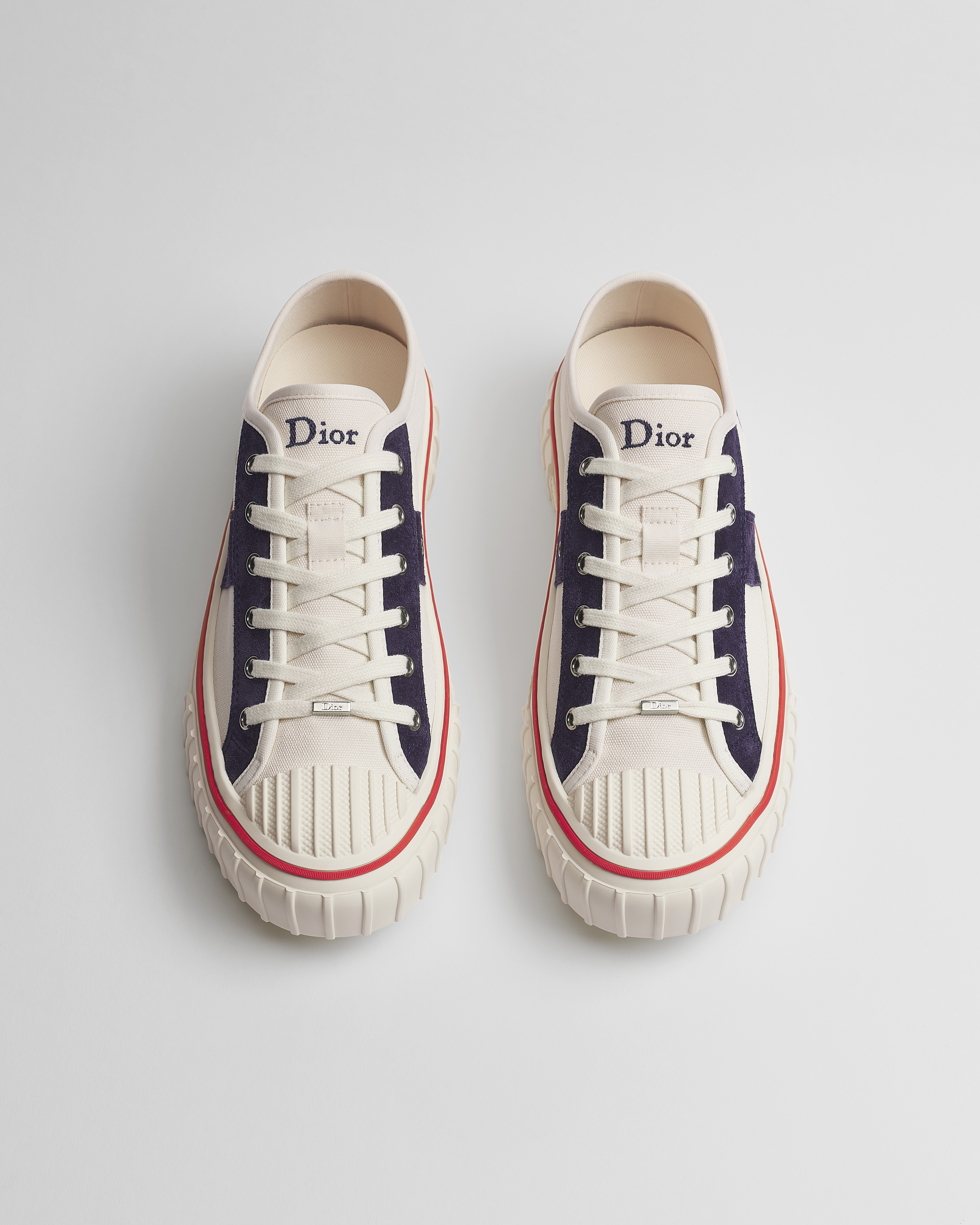 Sneaker Dior Hooper basse Toile blanche et veau velours bleu marine E06