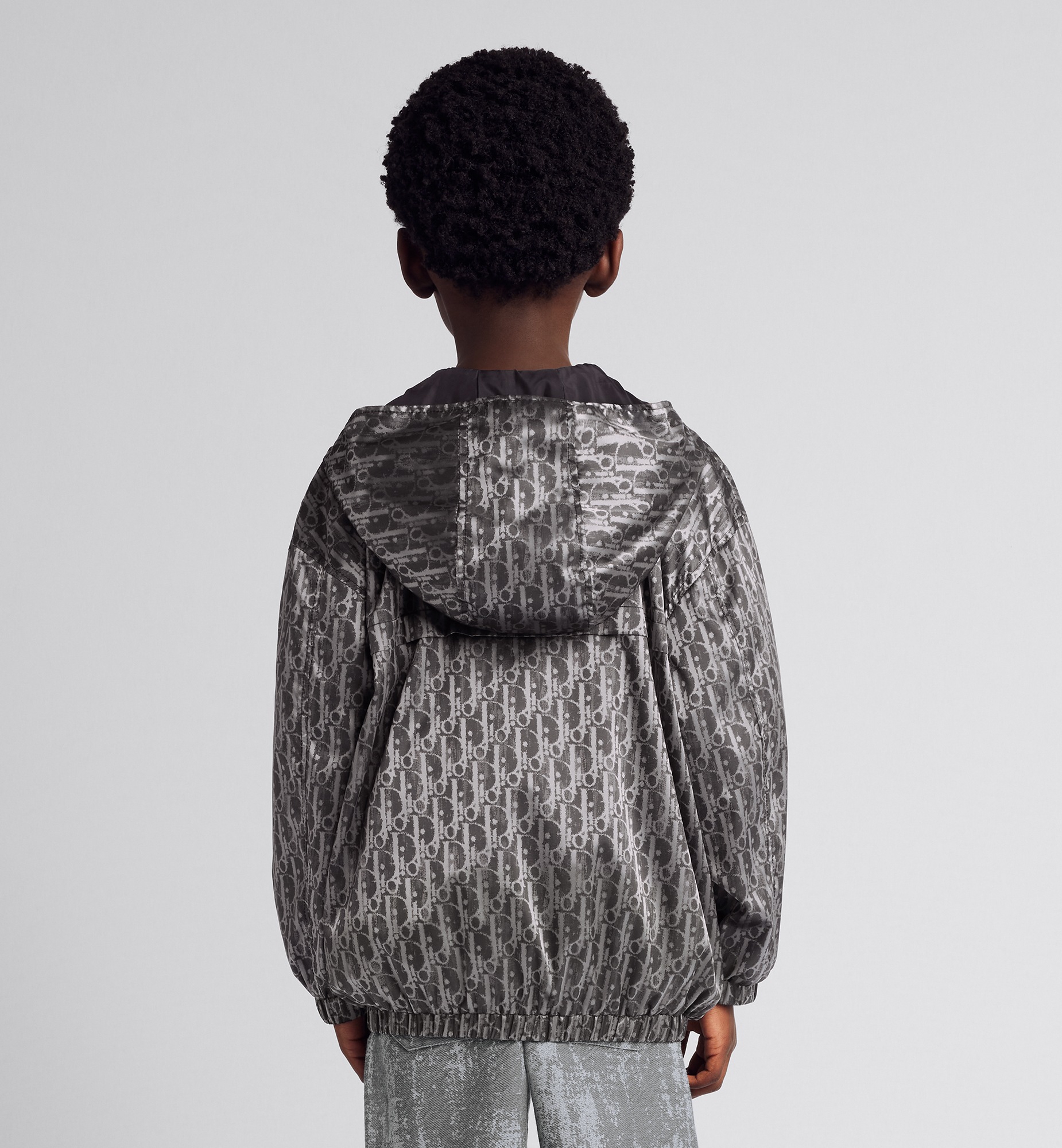 Kids' Hooded Windbreaker Metallic Gray Dior Oblique Water-Repellent Technical Jacquard E13