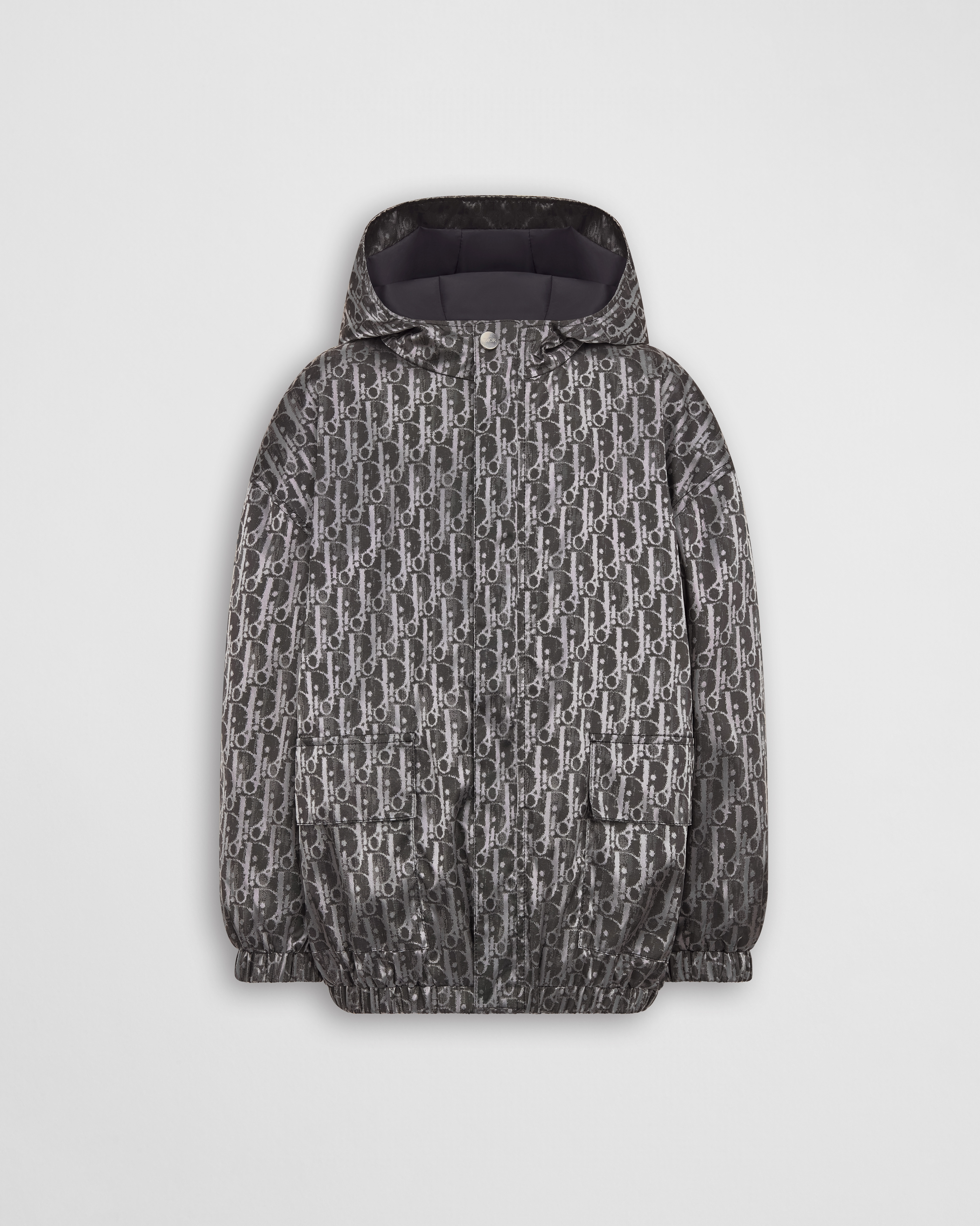 Kids' Hooded Windbreaker Metallic Gray Dior Oblique Water-Repellent Technical Jacquard E01