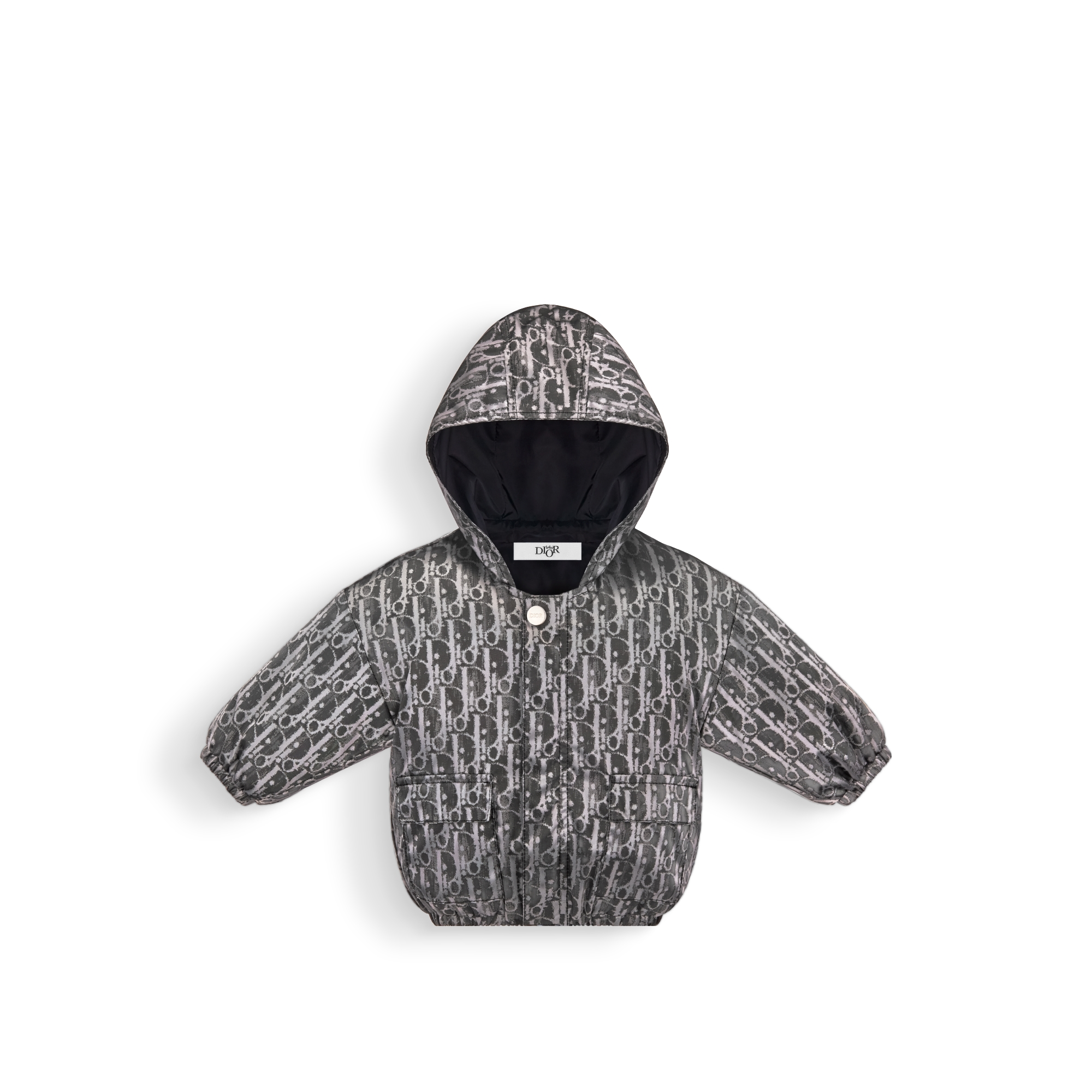 Veste coupe-vent à capuche bébé Toile technique déperlante jacquard Dior Oblique gris métallisé E10