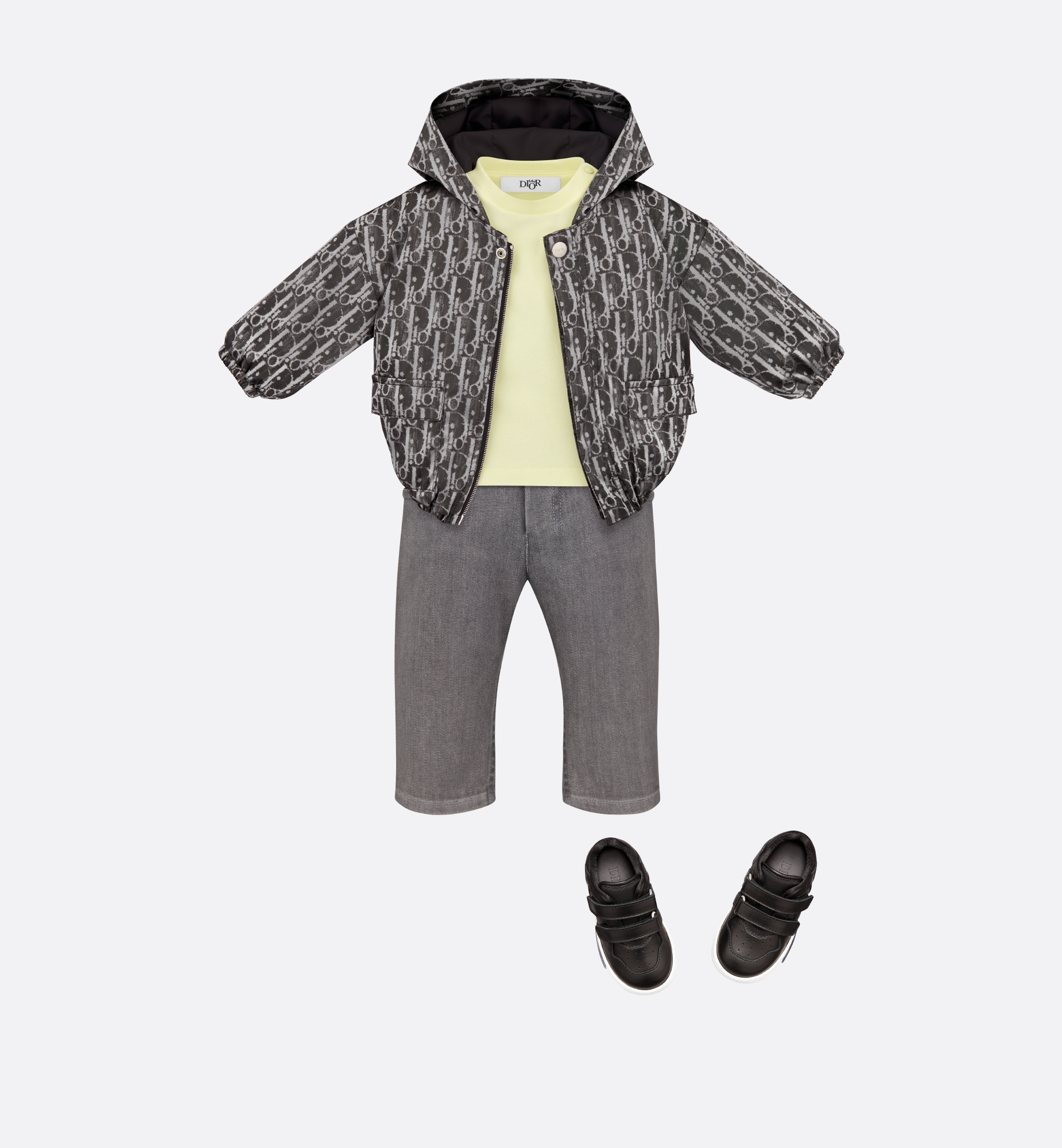 Veste coupe-vent à capuche bébé Toile technique déperlante jacquard Dior Oblique gris métallisé E12