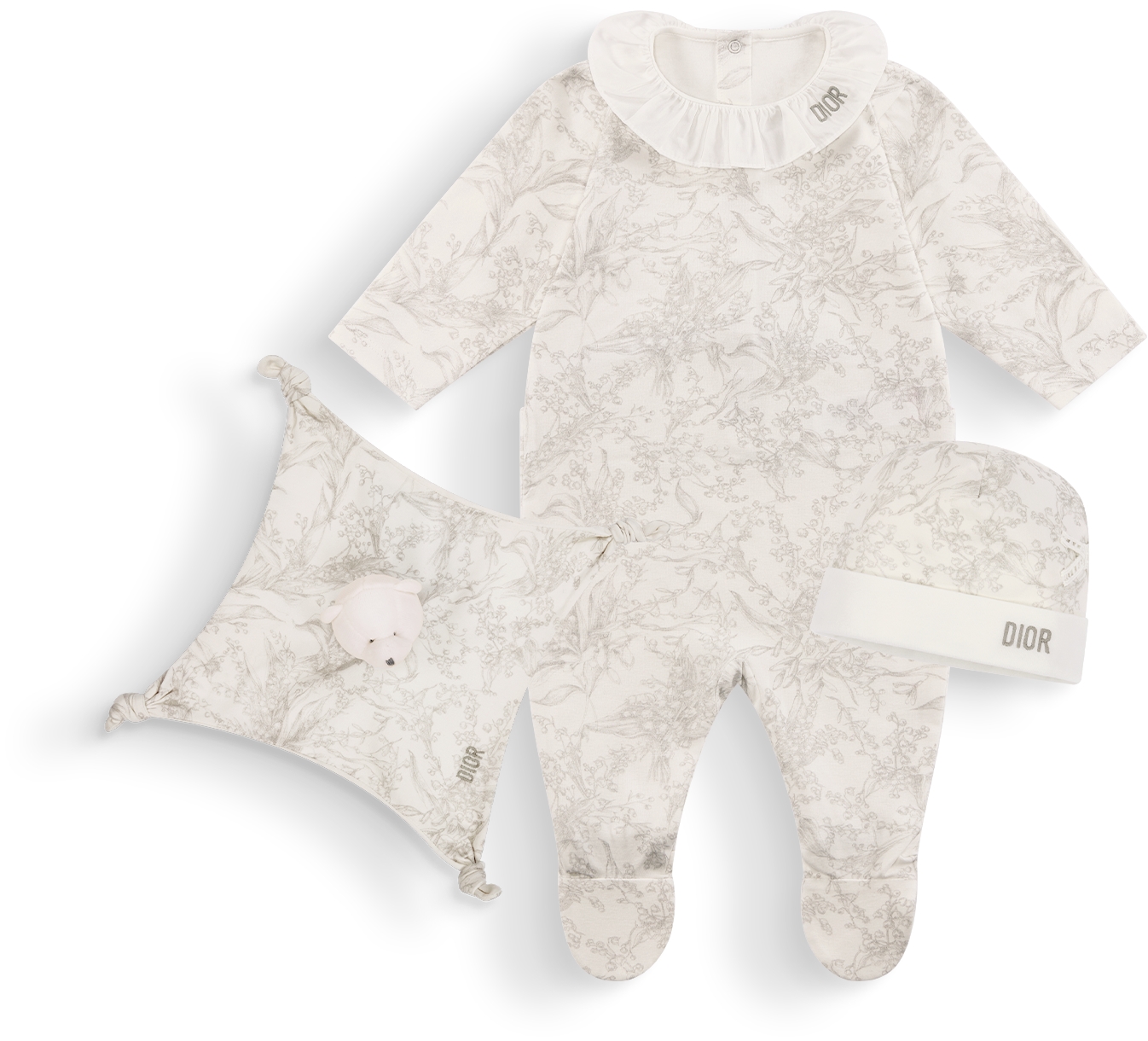 Newborn Gift Set Ivory Cotton Interlock with Pink Lily of the Valley Print DIOR