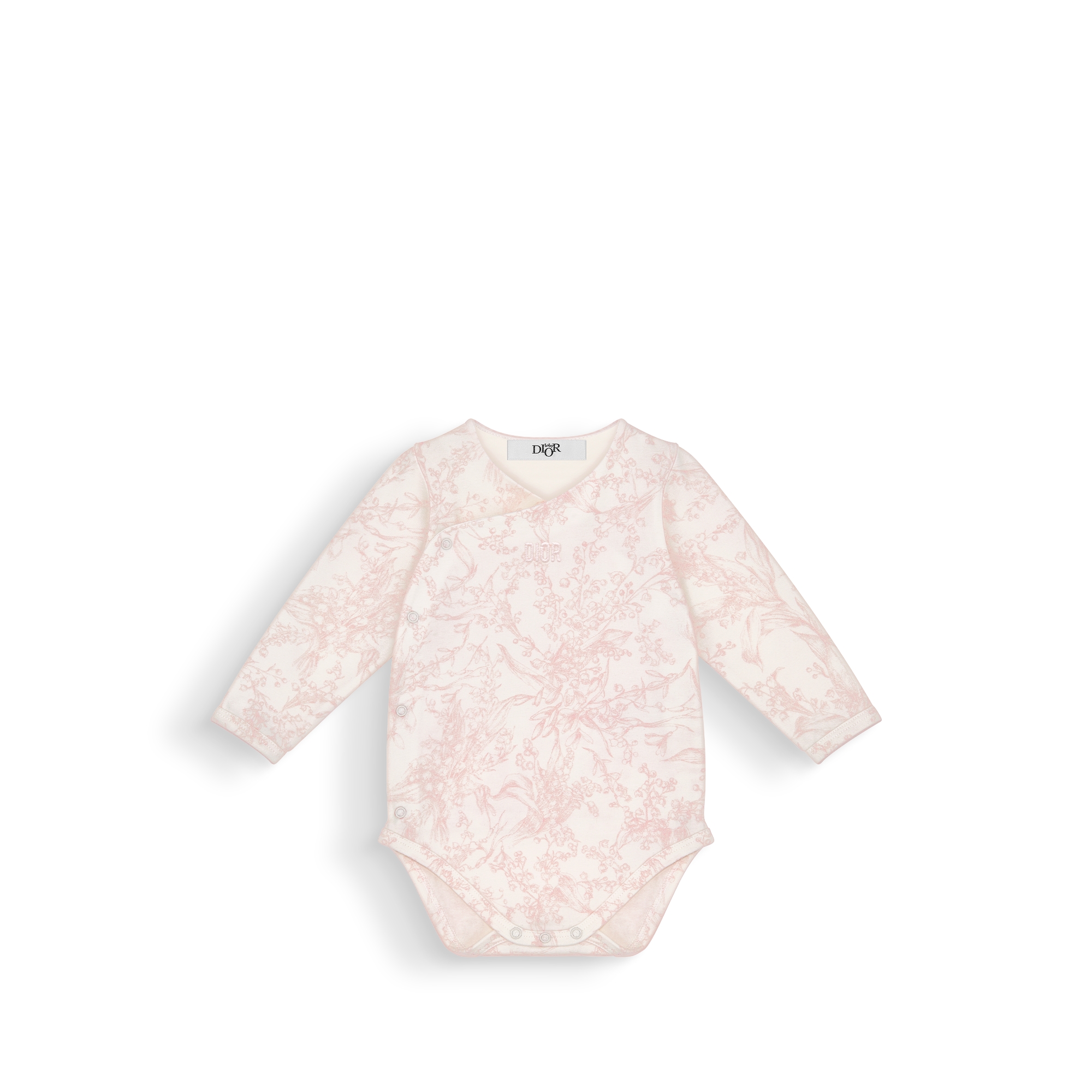 Gift Set with Three Long-Sleeved Onesies Ivory Cotton Interlock with Pink and Light Gray Lily of the Valley Print E02