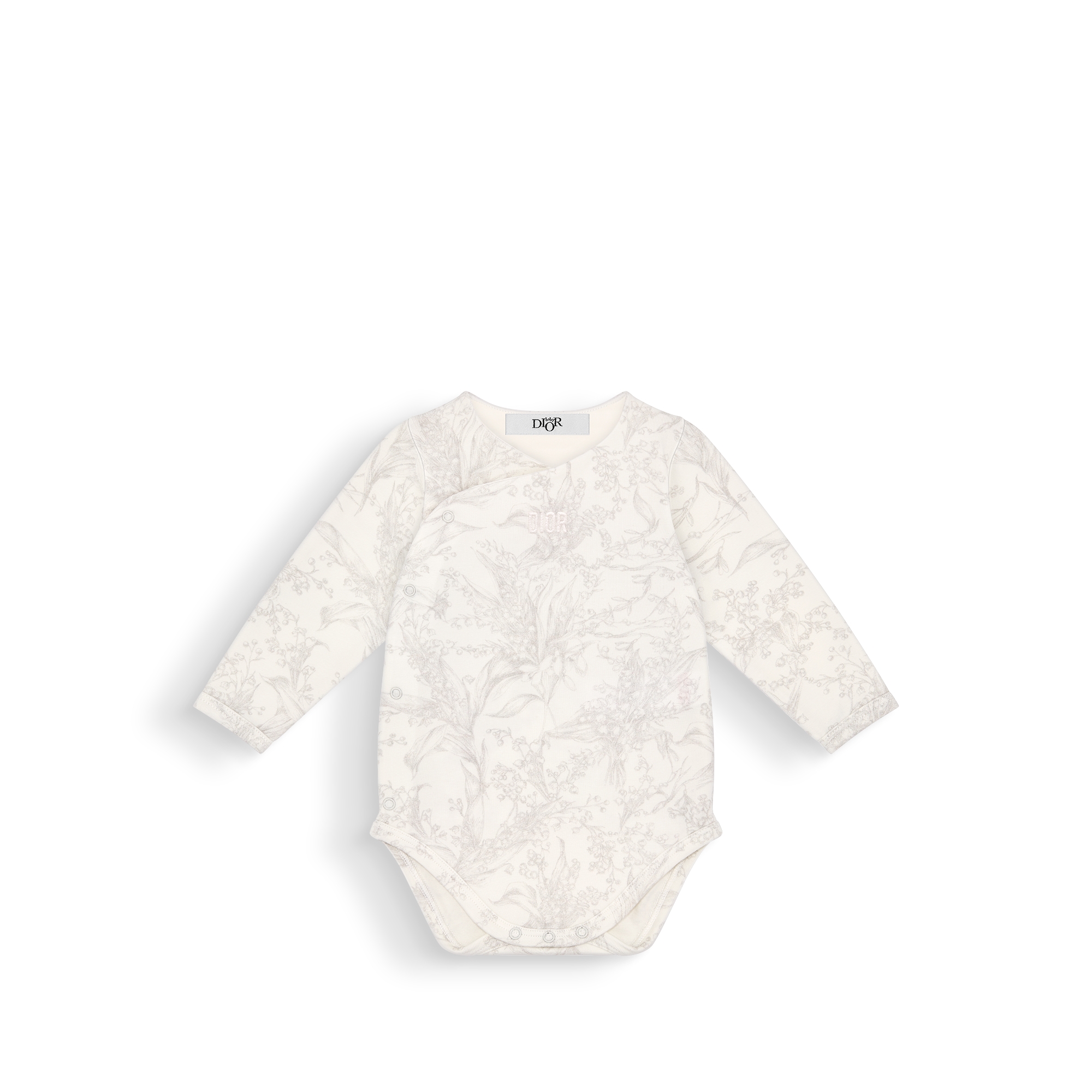 Gift Set with Three Long-Sleeved Onesies Ivory Cotton Interlock with Pink and Light Gray Lily of the Valley Print E04
