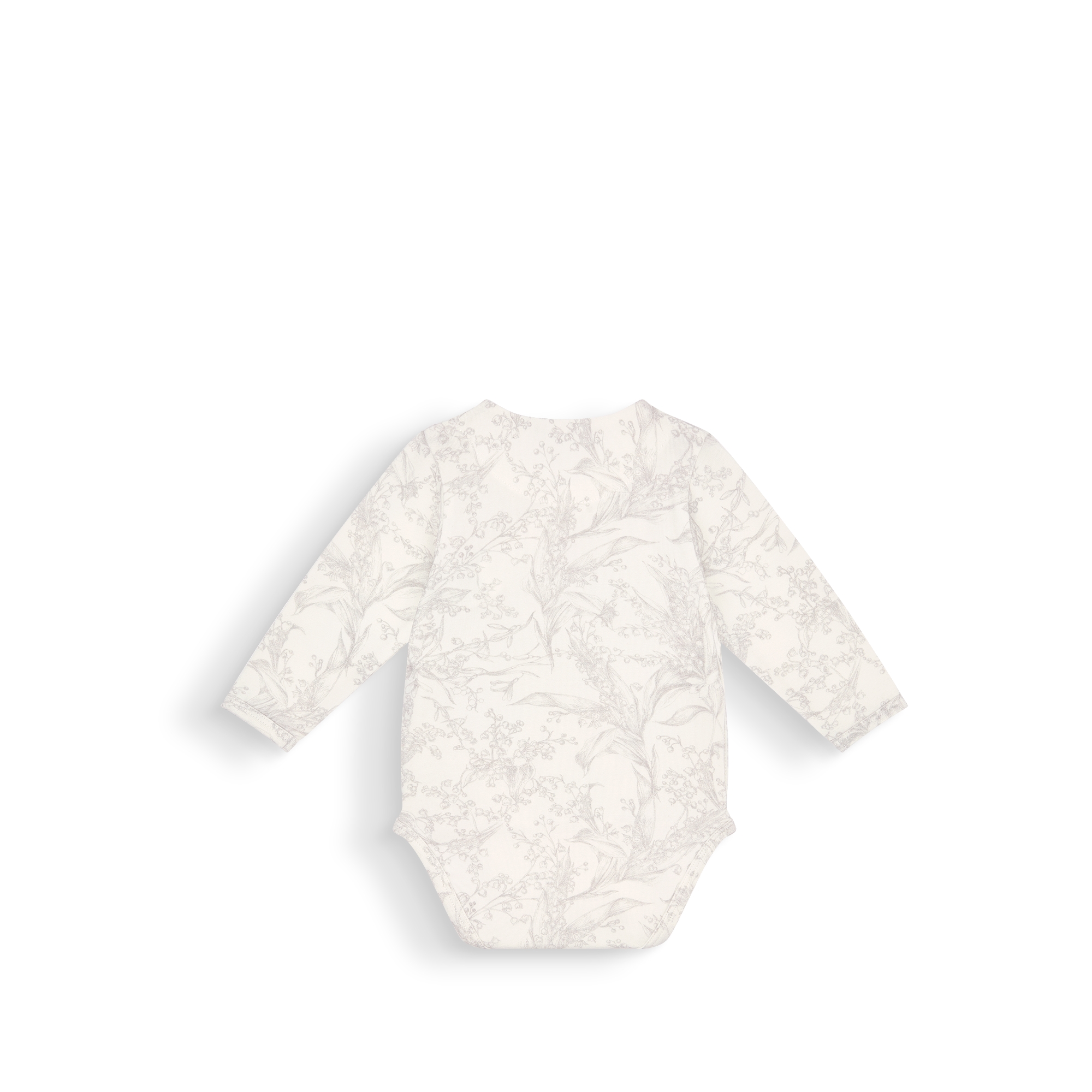 Gift Set with Three Long-Sleeved Onesies Ivory Cotton Interlock with Pink and Light Gray Lily of the Valley Print E05