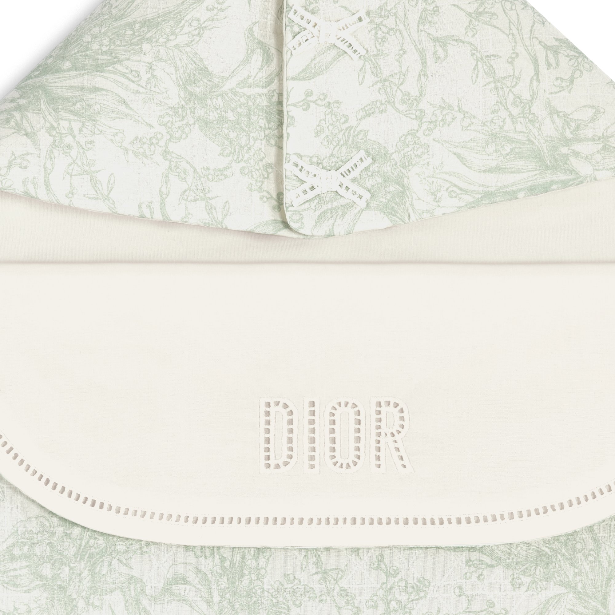 Sleeping Bag Ivory Cotton Voile with Cannage Jacquard and Green Lily of the Valley Print DIOR