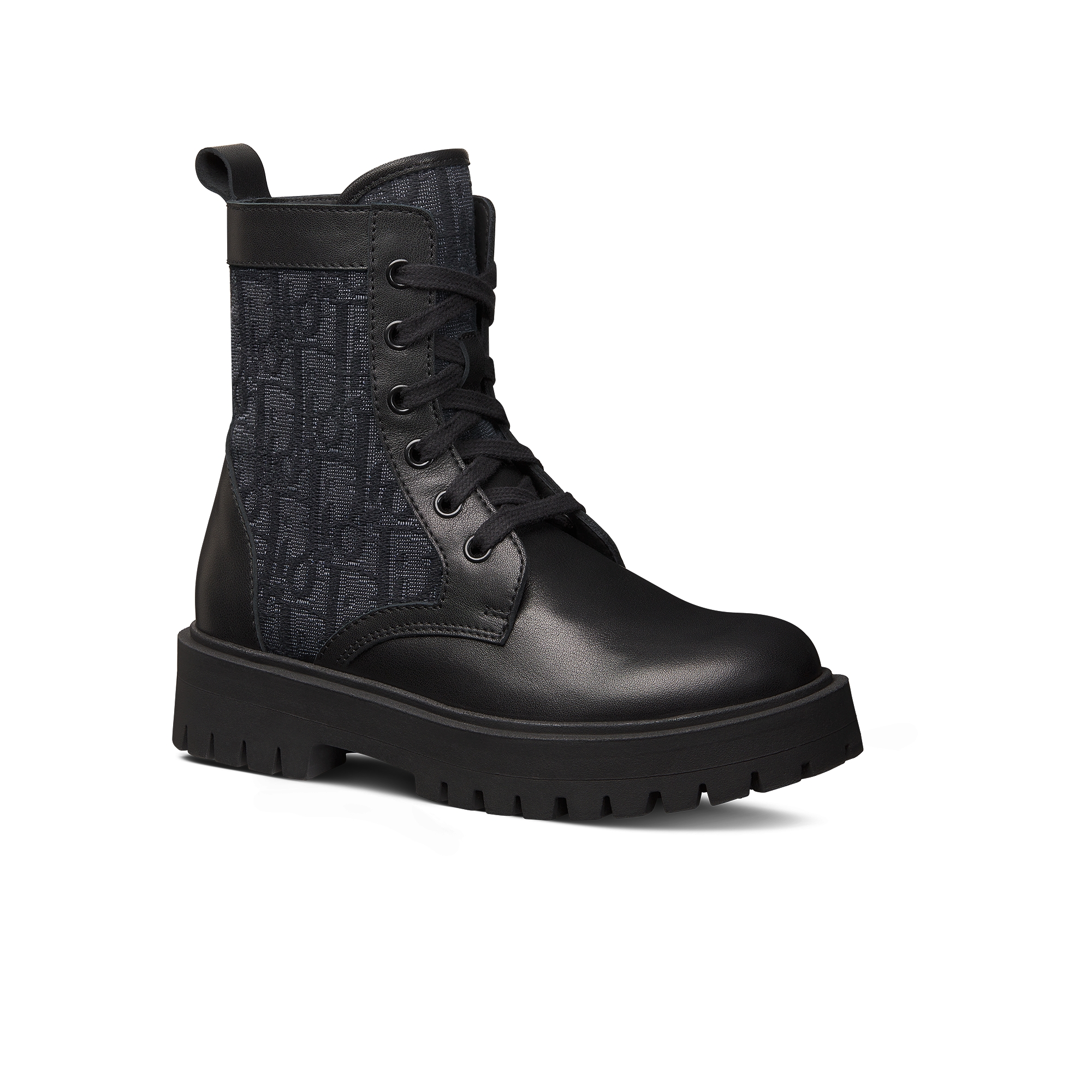Kids' Ankle Boot Black Smooth Calfskin and Dior Oblique Jacquard E03